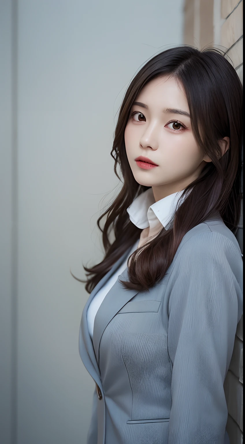 masutepiece, Best Quality, Illustration, Ultra-detailed, finely detail, hight resolution, 8K Wallpaper, Perfect dynamic composition, Beautiful detailed eyes, Branded suits, Natural Lip, Small breasts, Natural hair, beauty legs,KPOP Idol Face,Cute,Slender body,Slender face