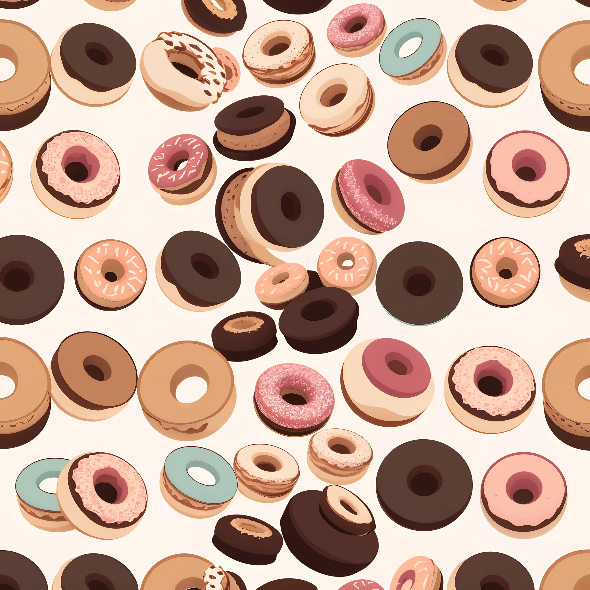 donuts on a white background, vector art, repeating pattern, wallpaper, intricate patter