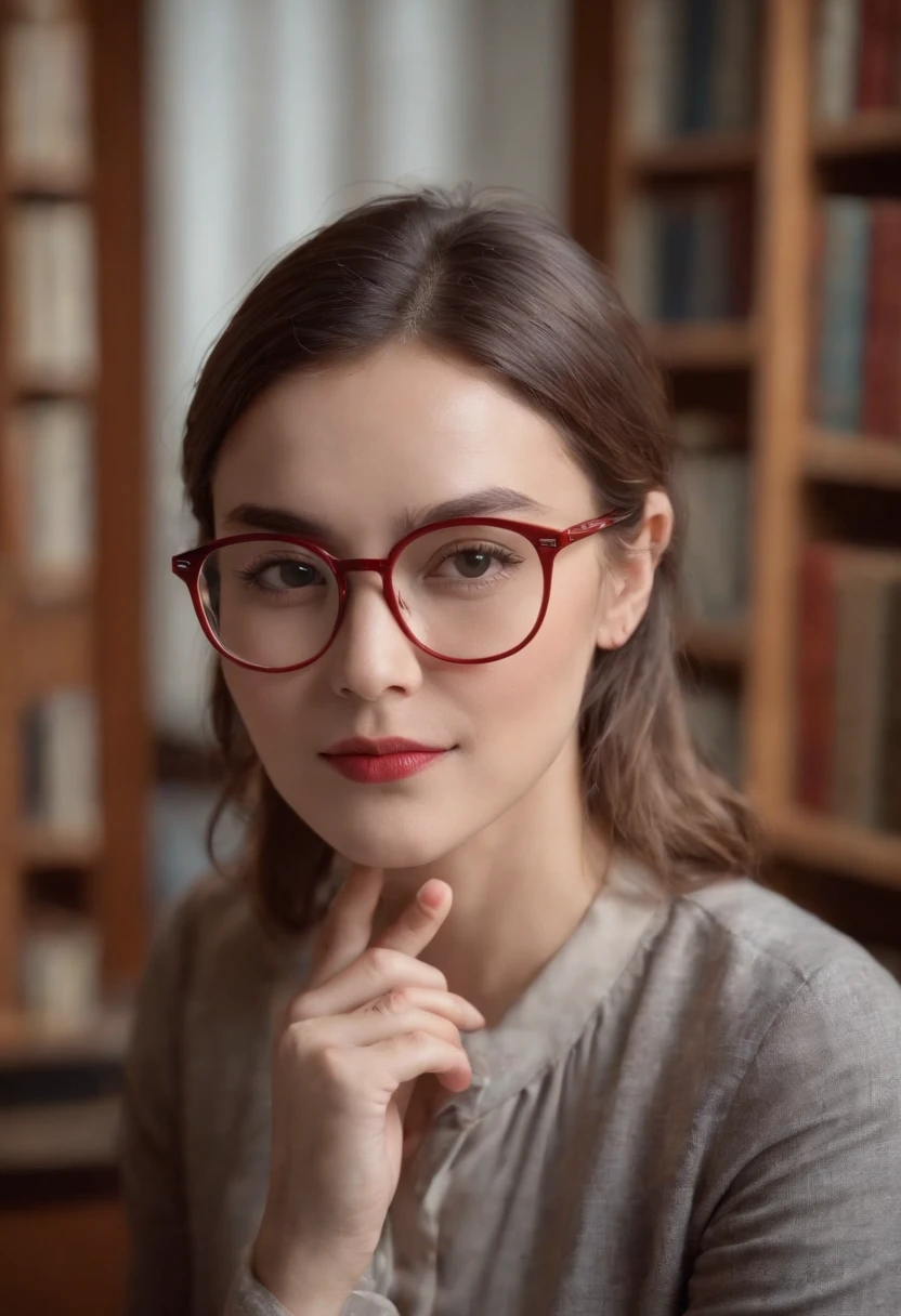 Red-rimmed glasses,Library Chairperson,