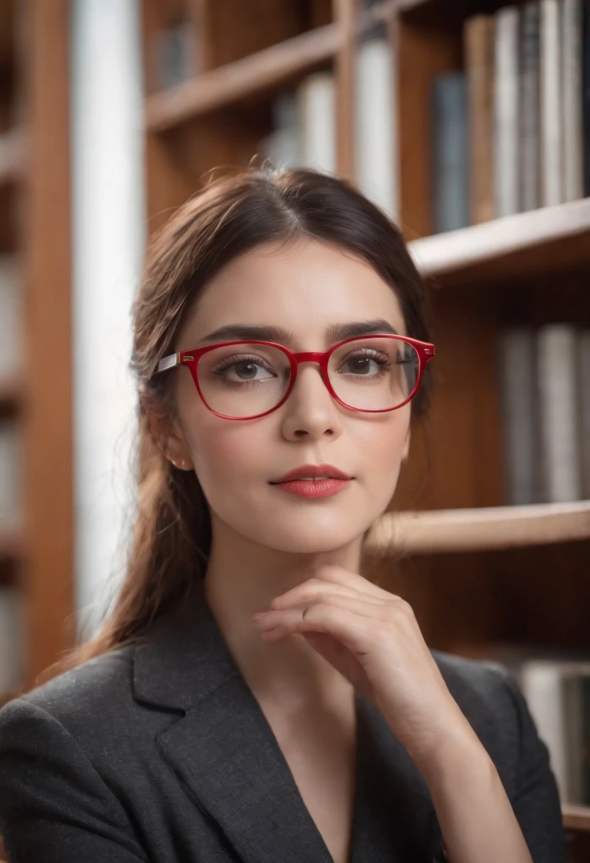 Red-rimmed glasses,Library Chairperson,