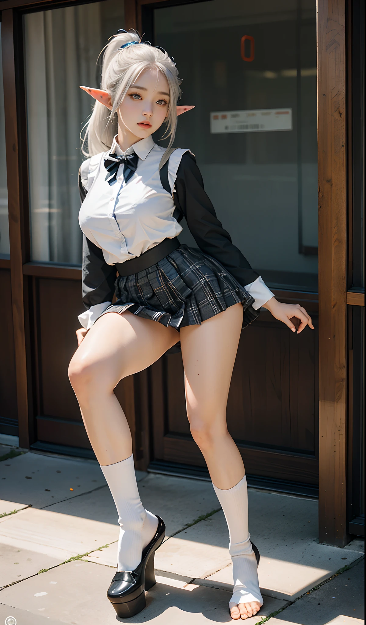 high school girl,(Anatomically correct),(masterpiece, highest quality),1 girl, 15 years old、alone, Arm Support, From below, Ass Focus, Backward Shot, View audience,
Break Girl, White collared shirt, Black Skirt, White thong panties, Lace panties, Pink Hair, Purple eyes, Wide Hips, A shy smile, Between the legs,blonde,platinum,In town,stage,office Street,garden,crowd,corridor,intersection,the way,Multi-tenant building