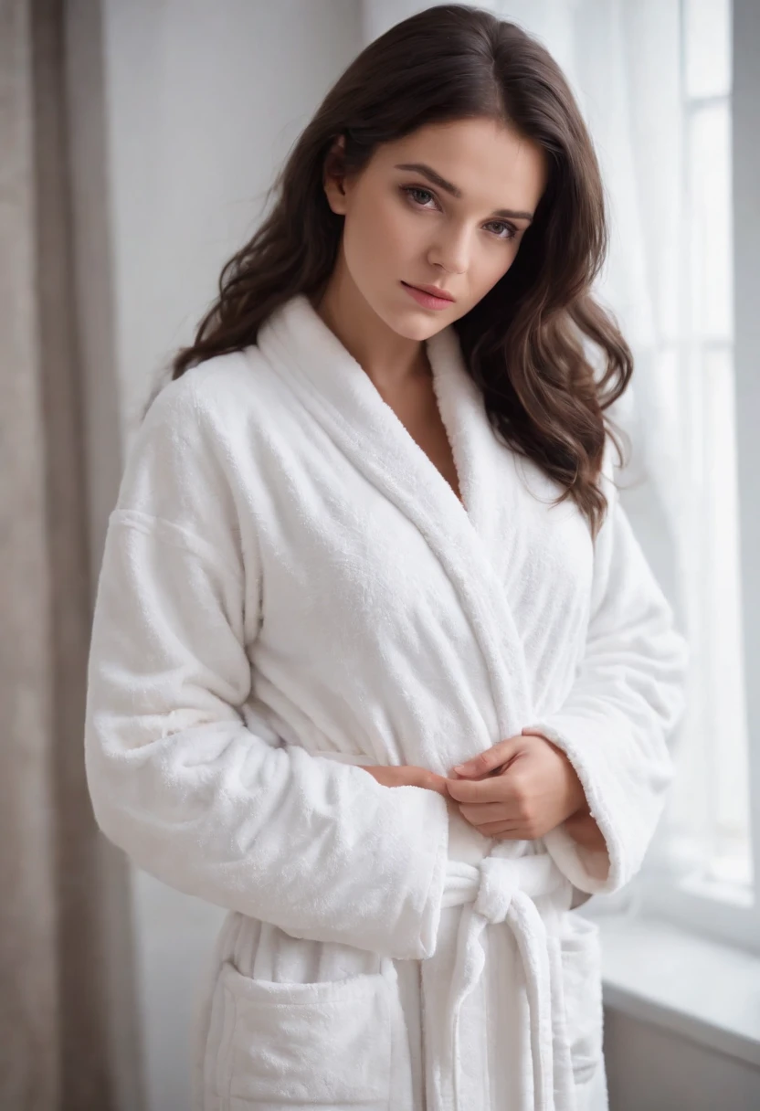 bathrobe,huge tit,A dark-haired,teens girl