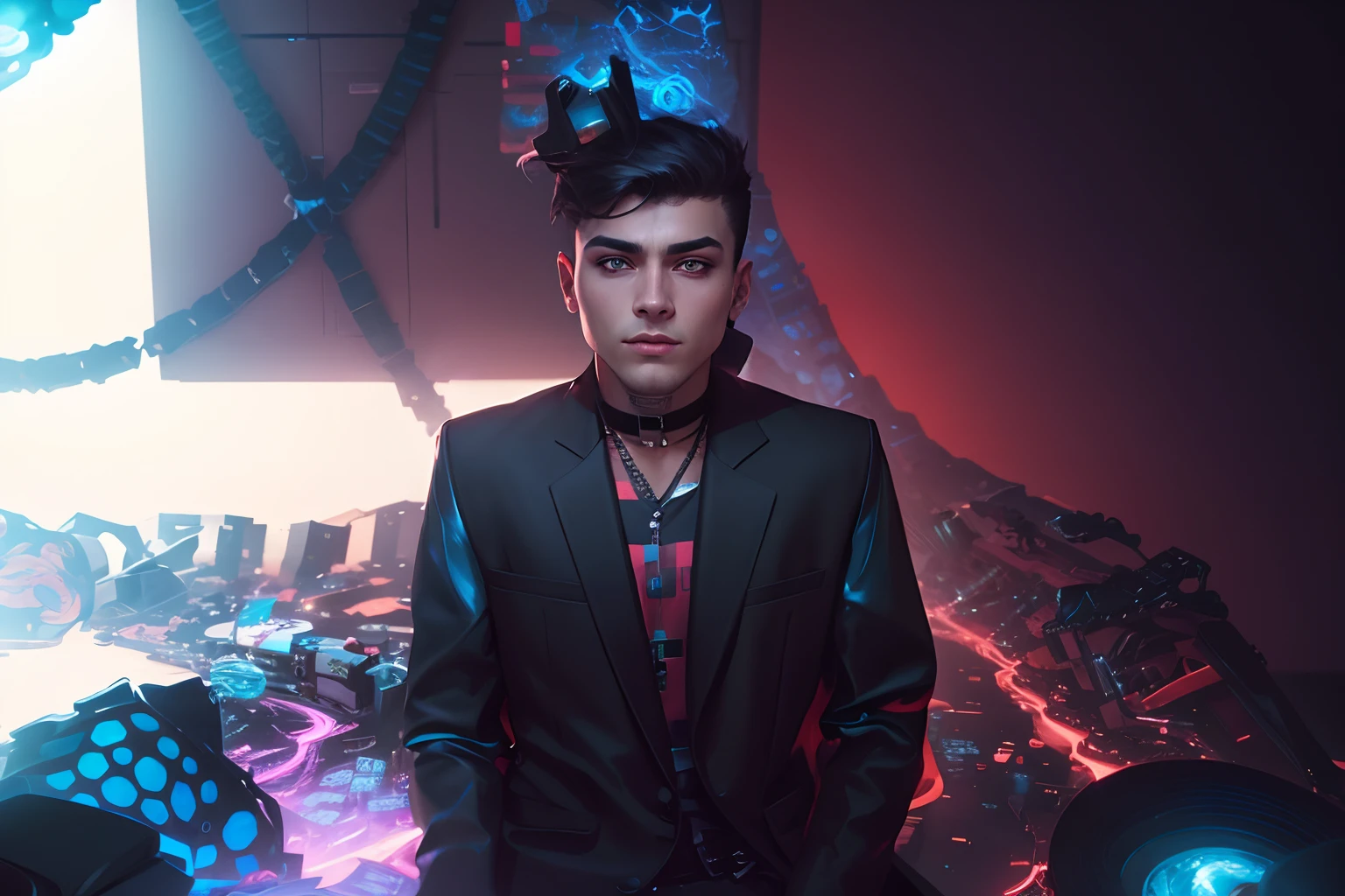 change background cyberpunk handsome boy, realistic face, 8k, realistic