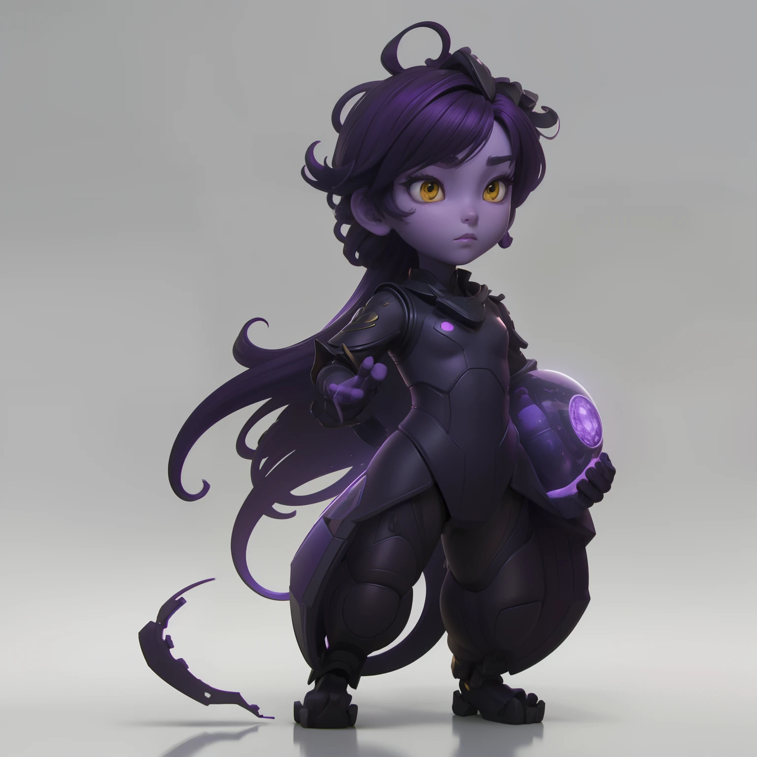 masutepiece, Best Quality, 4K, 超A high resolution, ultra-detailliert, High resolution, Ultra HD, sophisticated details, Backlight, ((Full body shot)), ((No background)), ((White background)), Man's, man, Telekinetic Woman, telekinesis, purple skin color, Yellow eyes, floats, 。.3D, Chibi