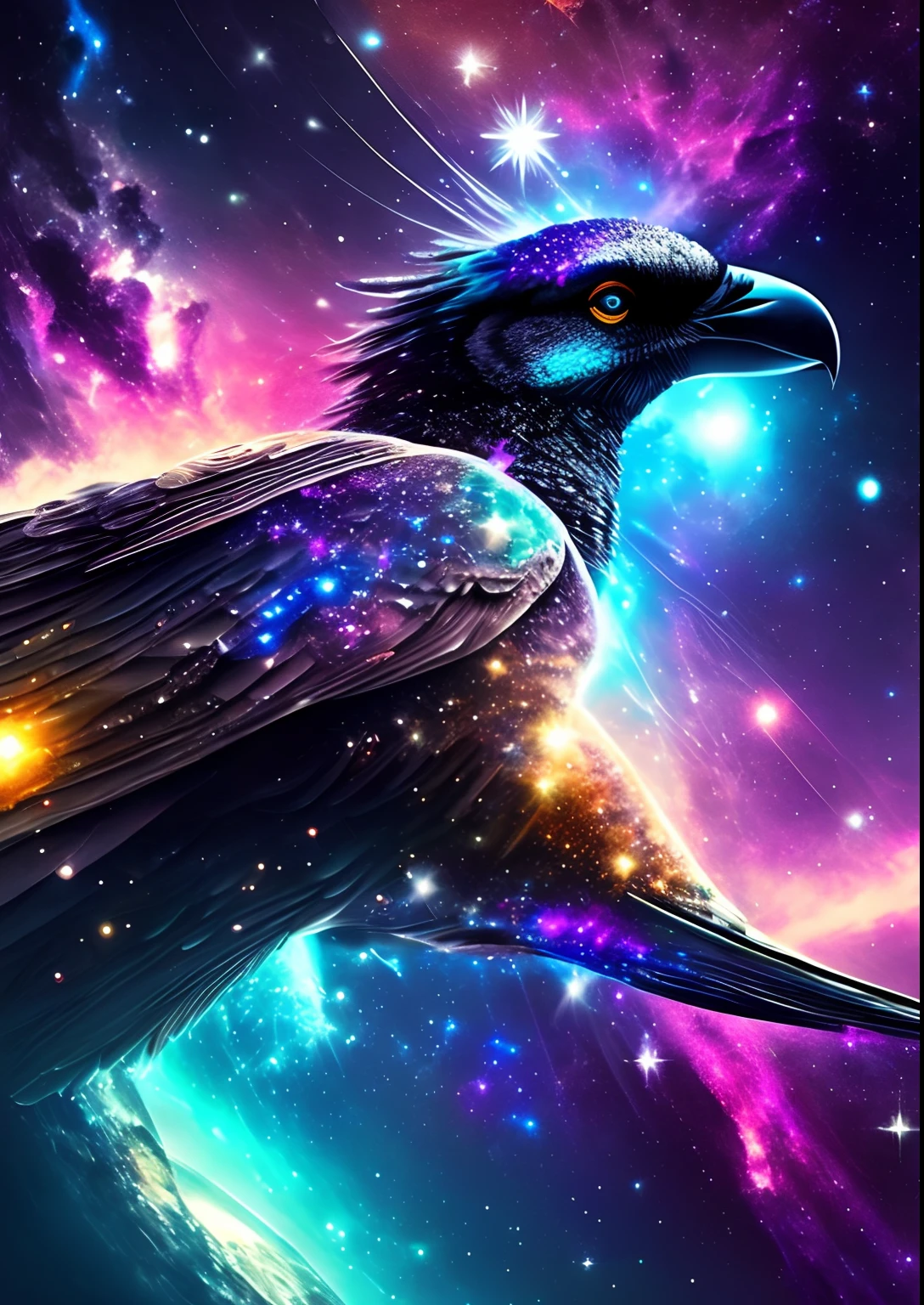 dreamlikeart, galaxy, outer space, nebula, star, [cyberpunked] African Grey .... (star:1.5),