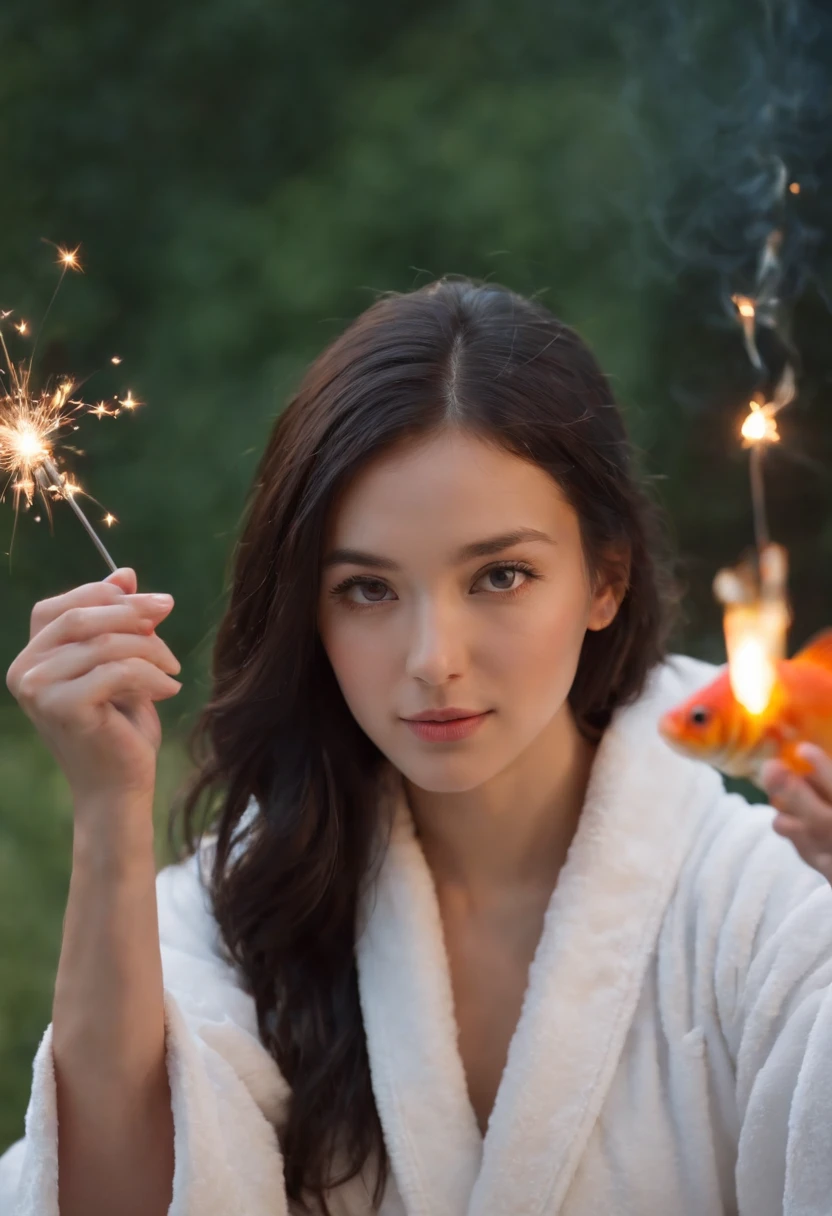 bathrobe,Summer Festivals,sparklers,Goldfish scoop,Black Haired Girl