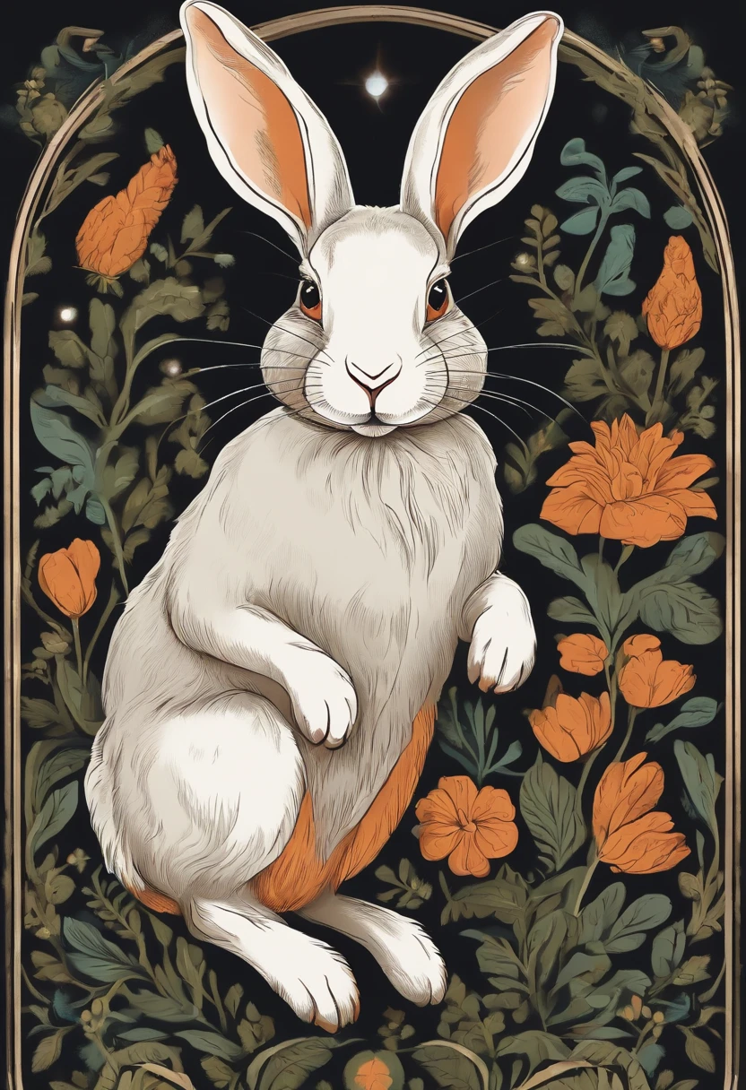 /imagine prompt: Illustration of rabbit for a sticker with a black background, em negrito estilo de contorno, bordas irregulares, Lixo, sombreamento claro --v 5.2