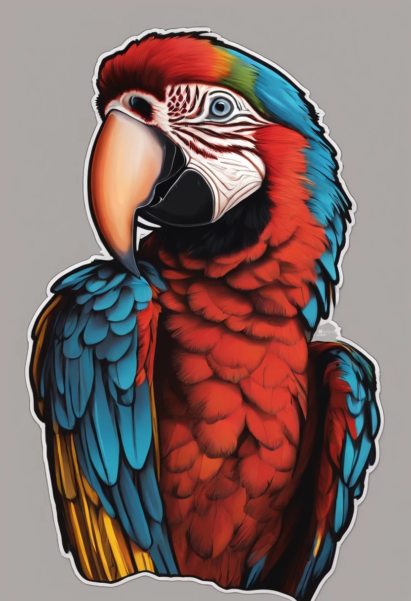 /imagine prompt: Macaw illustration for a sticker with a black background, em negrito estilo de contorno, bordas irregulares, Lixo, sombreamento claro --v 5.2