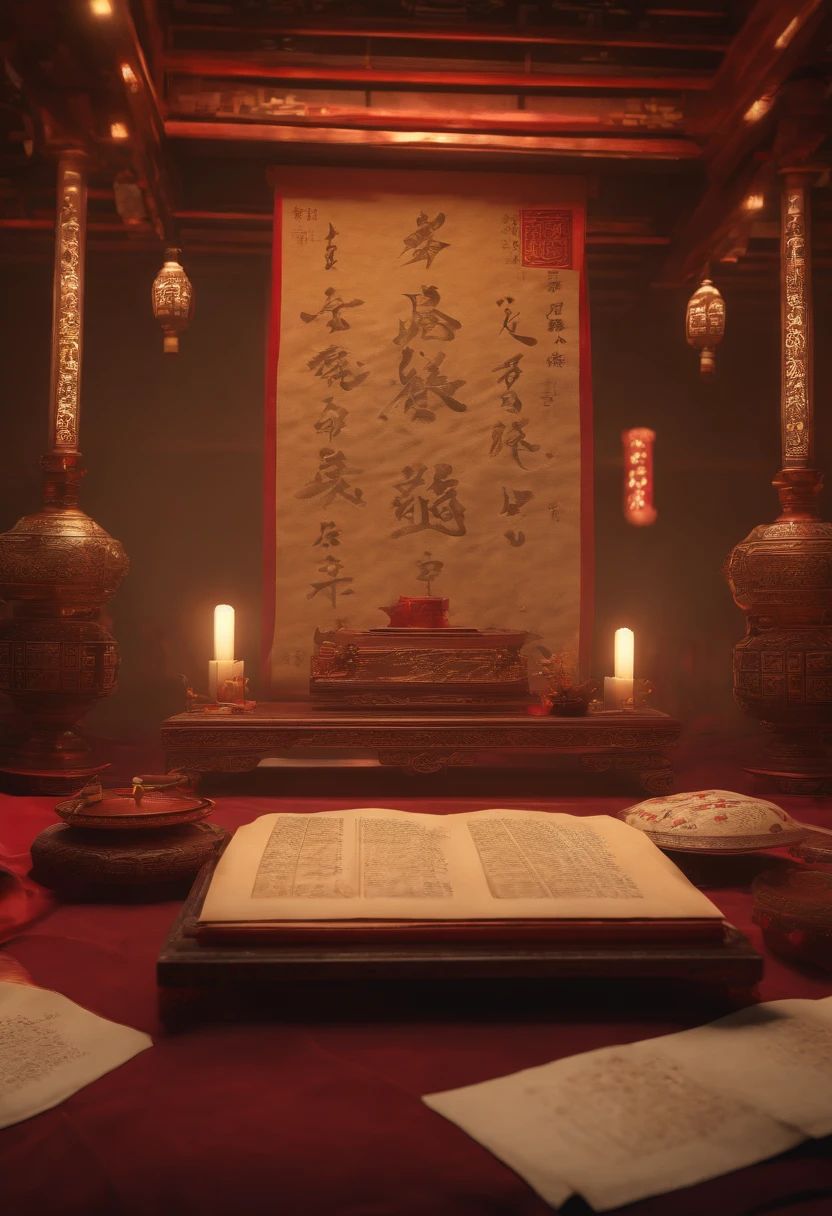 Masterpieces, high quality, rich details, Scrolls, Chinese scrolls, Floating Chinese scrolls, text scrolls, textured paper, Art and Language, Digital rendering, Antext, 3C,C4D,OC rendering, Octane rendering, Unreal Engine 5