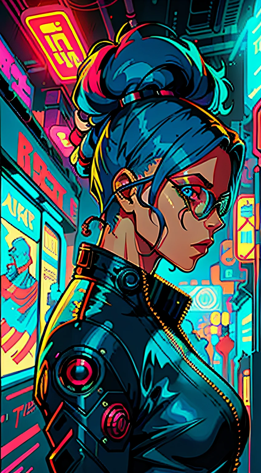 a digital painting of a woman with blue hair, cyberpunk art by Laurie Greasley, behance contest winner, afrofuturism, synthwave, neon, glowing neon