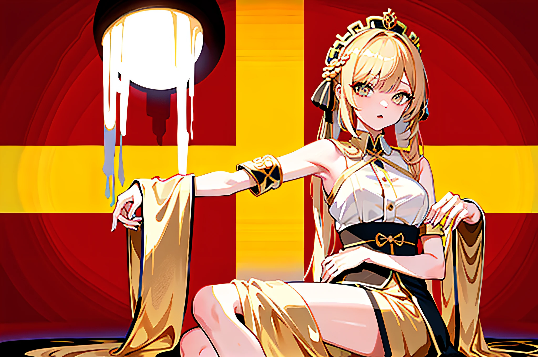 Masterpiece, Best quality, Ultra-detailed, Best shadow, Beautiful detailed face, Beautiful detailed eyes, High contrast,, 1girll,, bangs, hair on one eye, Don't expose too much skin,Half-body diagram,Traditional Greek costumes
