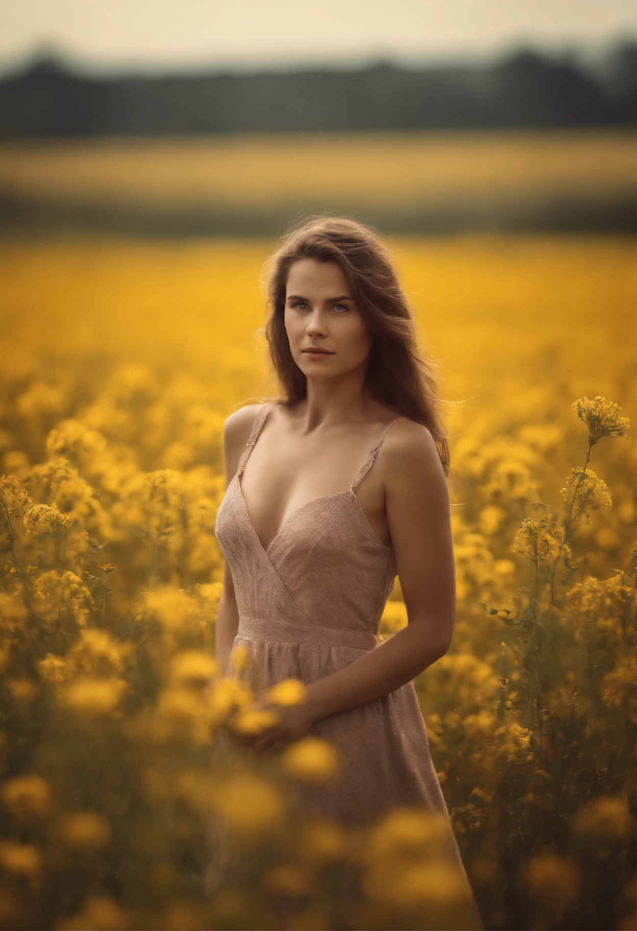 fille seule nue in flower field