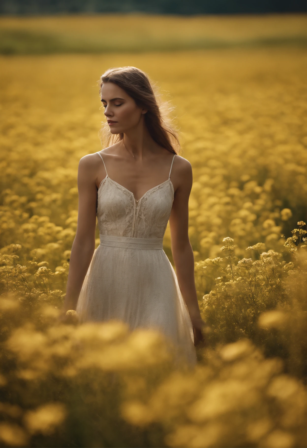 fille seule nue in flower field
