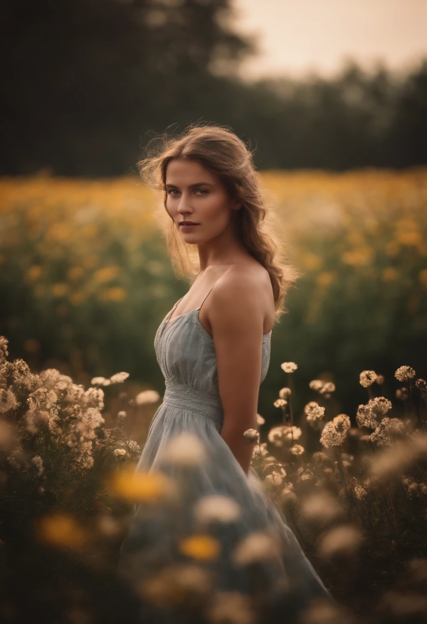 fille seule nue in flower field