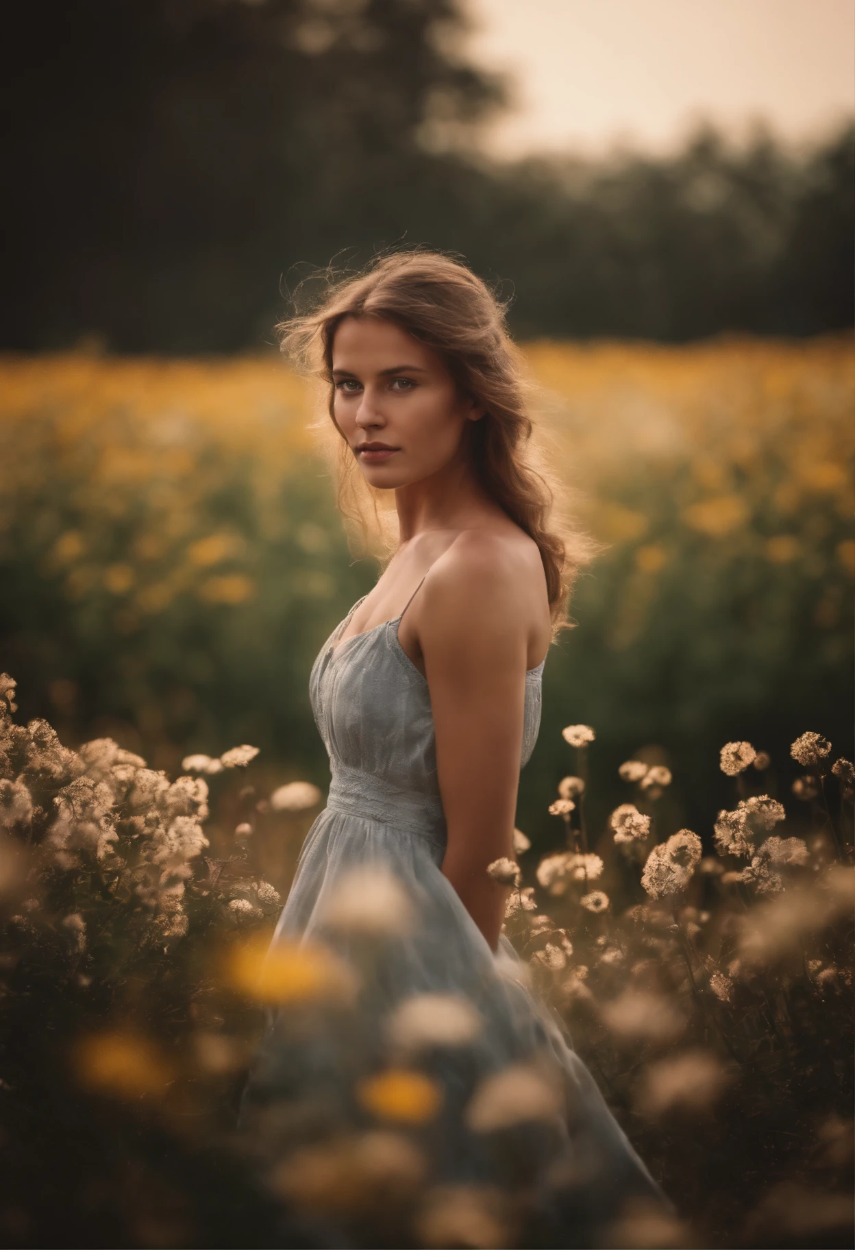 fille seule nue in flower field