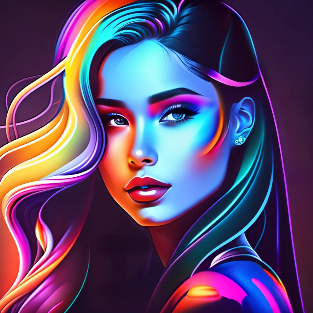 beautiful girls head, cool neon colors, vector art