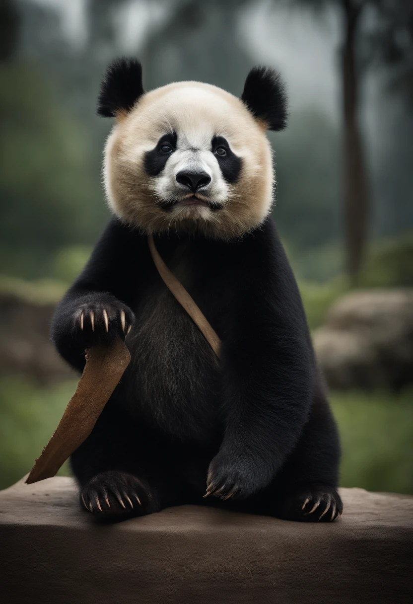 anthropomorphic panda, vestido formalmente como un mayordomo, sostiene una bandeja, pegatina de panda, sticker de panda.