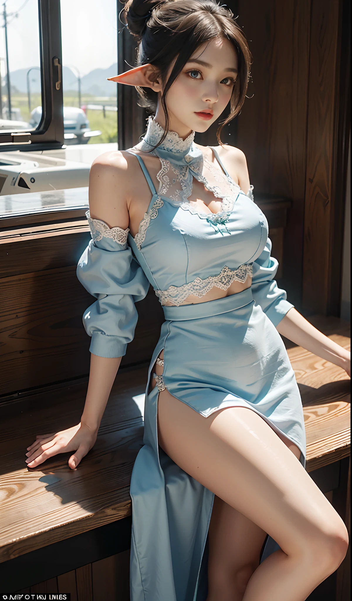 Bewitching woman red hair long hair ((huge breasts)), (((undressing,))), (((Transparent,))), (((nipple,))) seduction sexual content palace bedroom luxury furniture