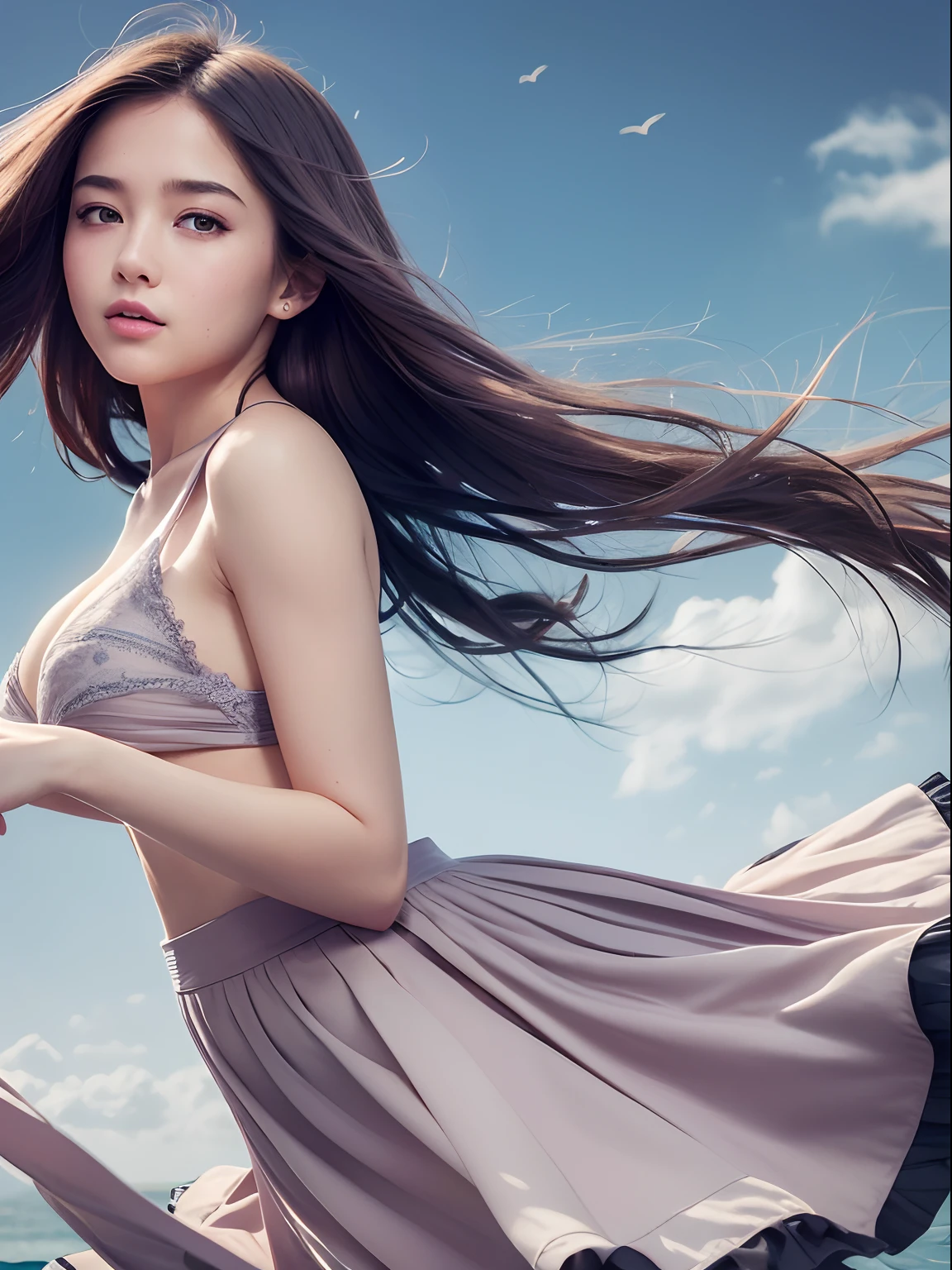 Highest Quality, excellent details, 超A high resolution, (fidelity: 1.4), The best illustrations, Photograph the whole body,favor details, Highly condensed 1girl, with a delicate and beautiful face, Delicate collarbones, High Quality Fishtail Skirt, Shyness,Frolic,dance,Soft buttocks,toppless,