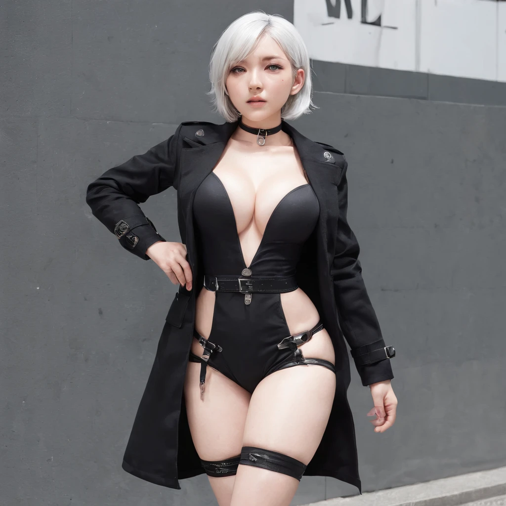 Japan Female, ars、((((Little fat woman))))、short-haired、white  hair、hitornfreckles、Kamimei、((((Small breasts ga))))、A sexy、appearance、((drooing eyes))、(((( Germany uniforms))))、(((Bondage fashion under a long black coat)))、Best Quality, full-face blush, , frontage、Behind,. pile-driver. (thighs thighs thighs thighs),(((sticking her butt out: 1.2))), Troubled face, Viewer Viewing, Wet buttocks,, (((heavy-metal))), big butts、(((Intersection in Shibuya)))、((((Stand up and turn your ass to taunt)))、(((Show)))、Show your、girdle、Black lace underwear、bontage、nffsw