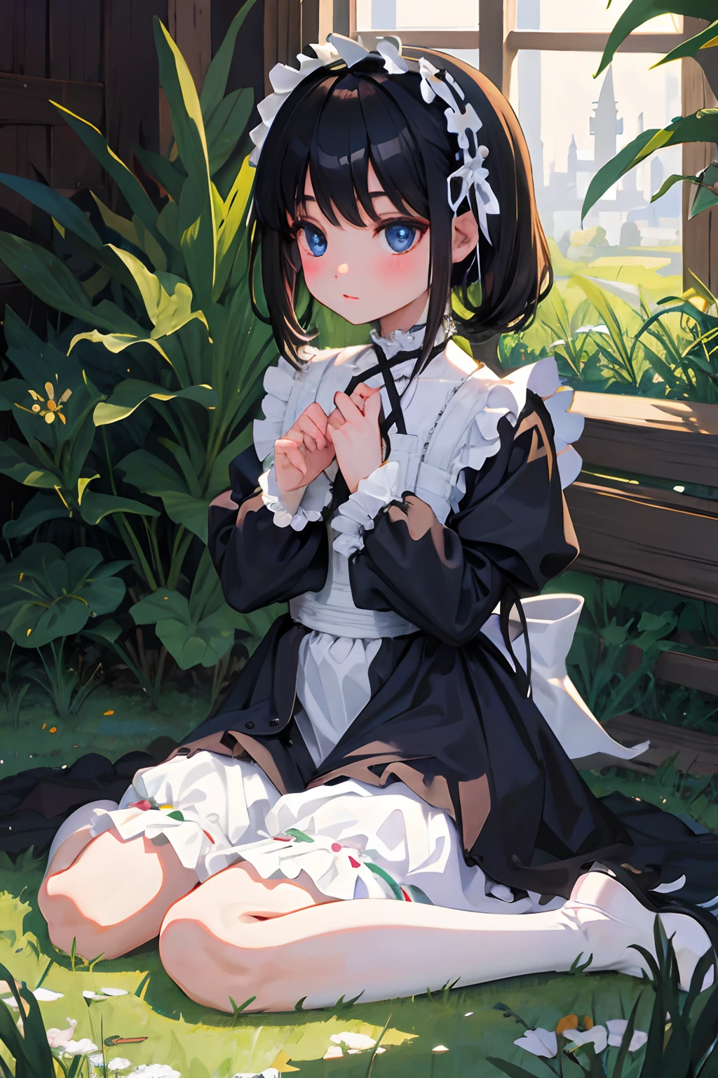 wariza，，（​masterpiece，Highest Quality），White Gothic Lolita，Pasture，A dark-haired
