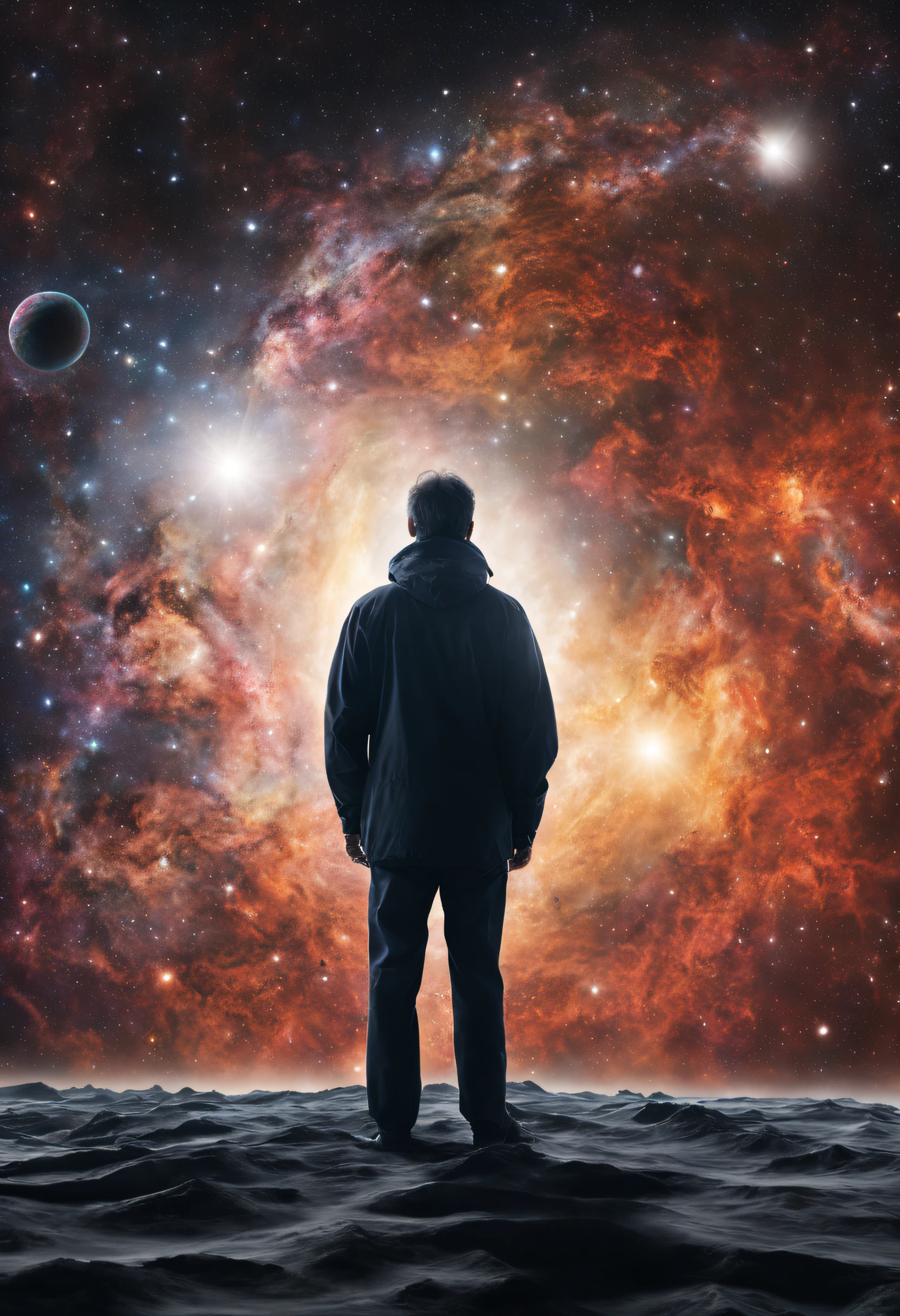 Man at edge of creation of the universe