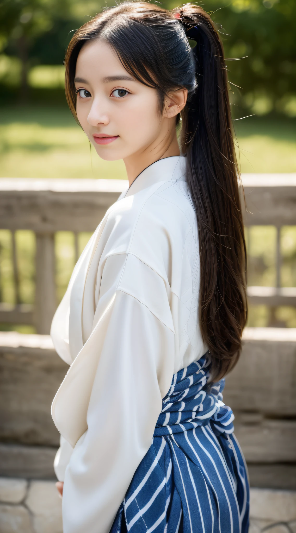 ((1girl)),((building)), braided bangs,braided ponytail,(solo:1.2), balck hair, 16yo,looking at viewer, sunlight,hanfu, chengqiang,