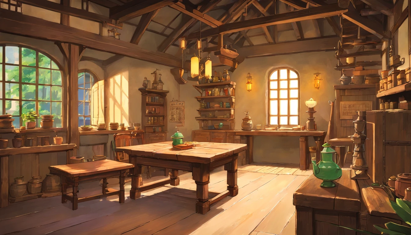 medieval room,bedroom,Industrial-style,daytime,The table