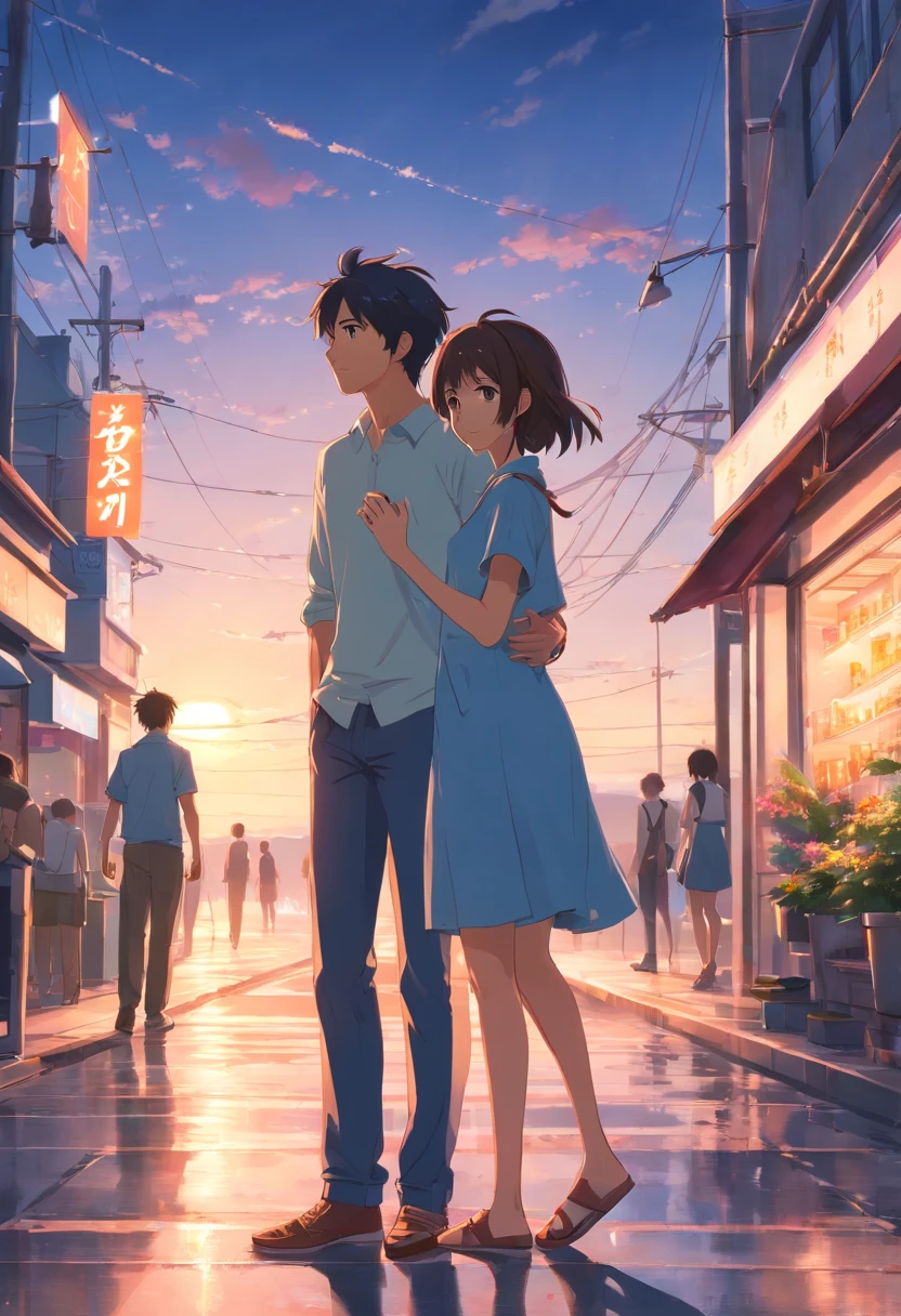 (high quality image), (8k image) of a young couple, Sarah and David, (in the photo they are full body)