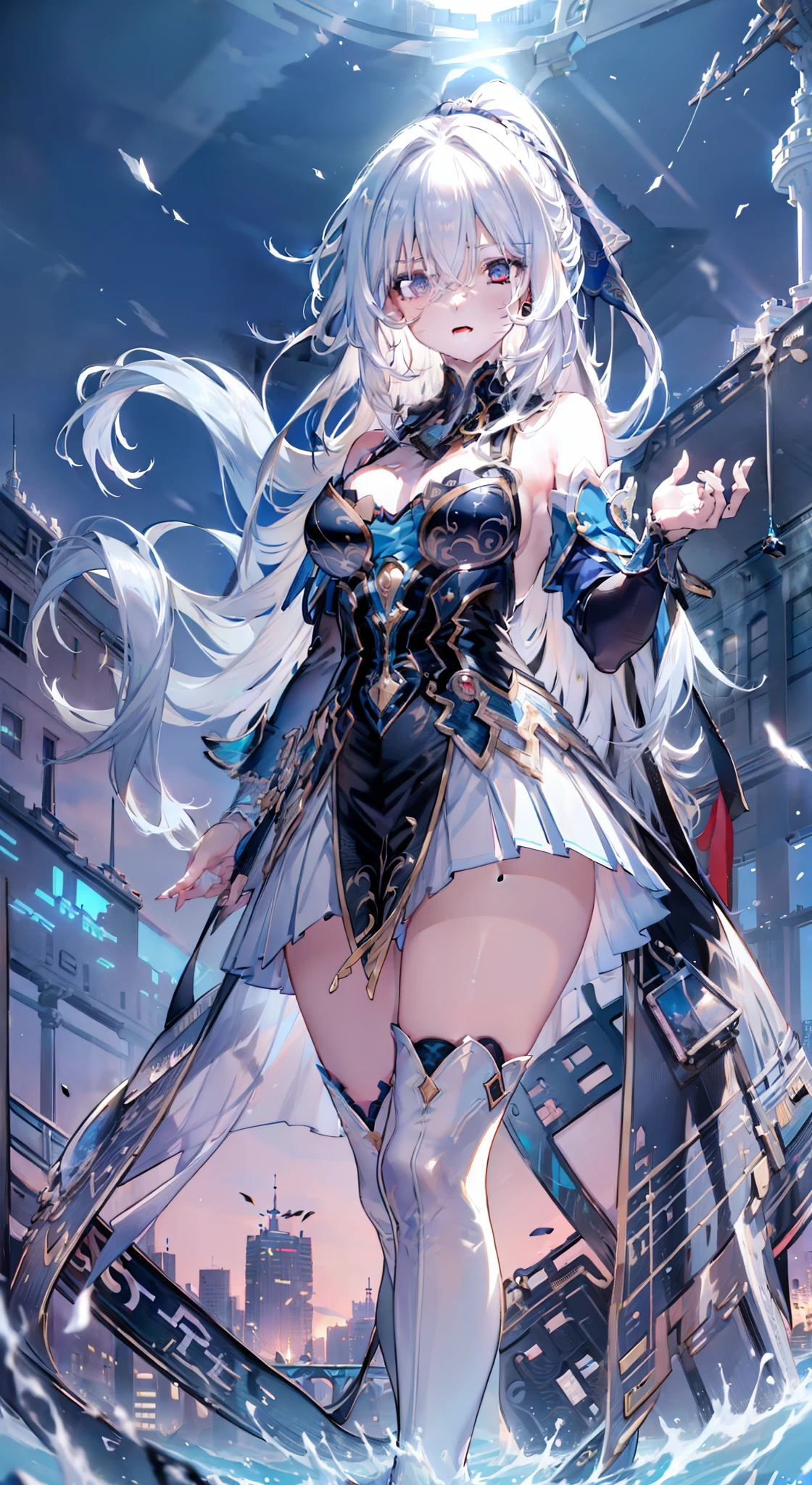 heavy rain,Gorgeous high heels,Under water,grabbing the breasts,Official fine art,tmasterpiece,Sharp focus,Nice high ponytail hairstyle,Delicate and beautiful eyes and face,realisticlying,ultra - detailed,a beauty girl,blue-sky,Glowing white particles,(side-lighting:1.2),scenecy,Long straight hair, sexy facial expression, buliding, (Cityscape:1.7), Dynamic hair, , Long black socks, paleskin, hair adornments, epic landscapes,deep in the night,Masterpiece, Best quality,Bare shoulders, white thighhighs, Hair ribbon, Large breasts,Gorgeous high heels,Under water,grabbing the breasts,Official fine art,tmasterpiece,Sharp focus,Long straight hair,Delicate and beautiful eyes and face,realisticlying,ultra - detailed,a beauty girl,blue-sky,Glowing white particles,(side-lighting:1.2),rays of sunshine,baiyun,Detailed clouds,Slender,Cute big breasts and big buttocks,Toothy laughter,((Laugh and open your eyes)),scenecy,Long straight hair, sexy facial expression, buliding, (Cityscape:1.7), Dynamic hair, Long straight hair, Delicate platinum-pink hair, glow blue eyes, (blue pleated shirt+white skirt), Long white socks, paleskin, hair adornments, epic landscapes,deep in the night,Masterpiece, Best quality,Bare shoulders, white thighhighs, Hair ribbon, Large breasts,