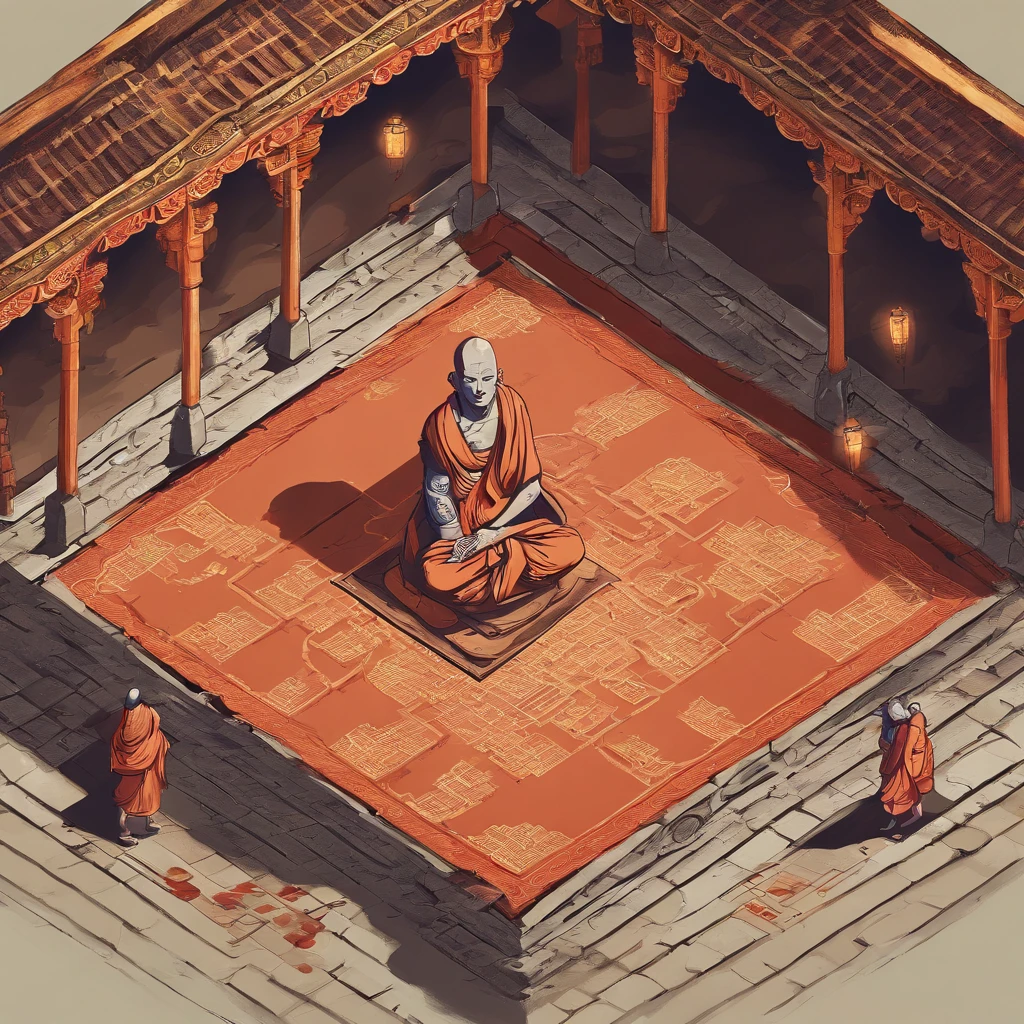 Monk meditating in a temple