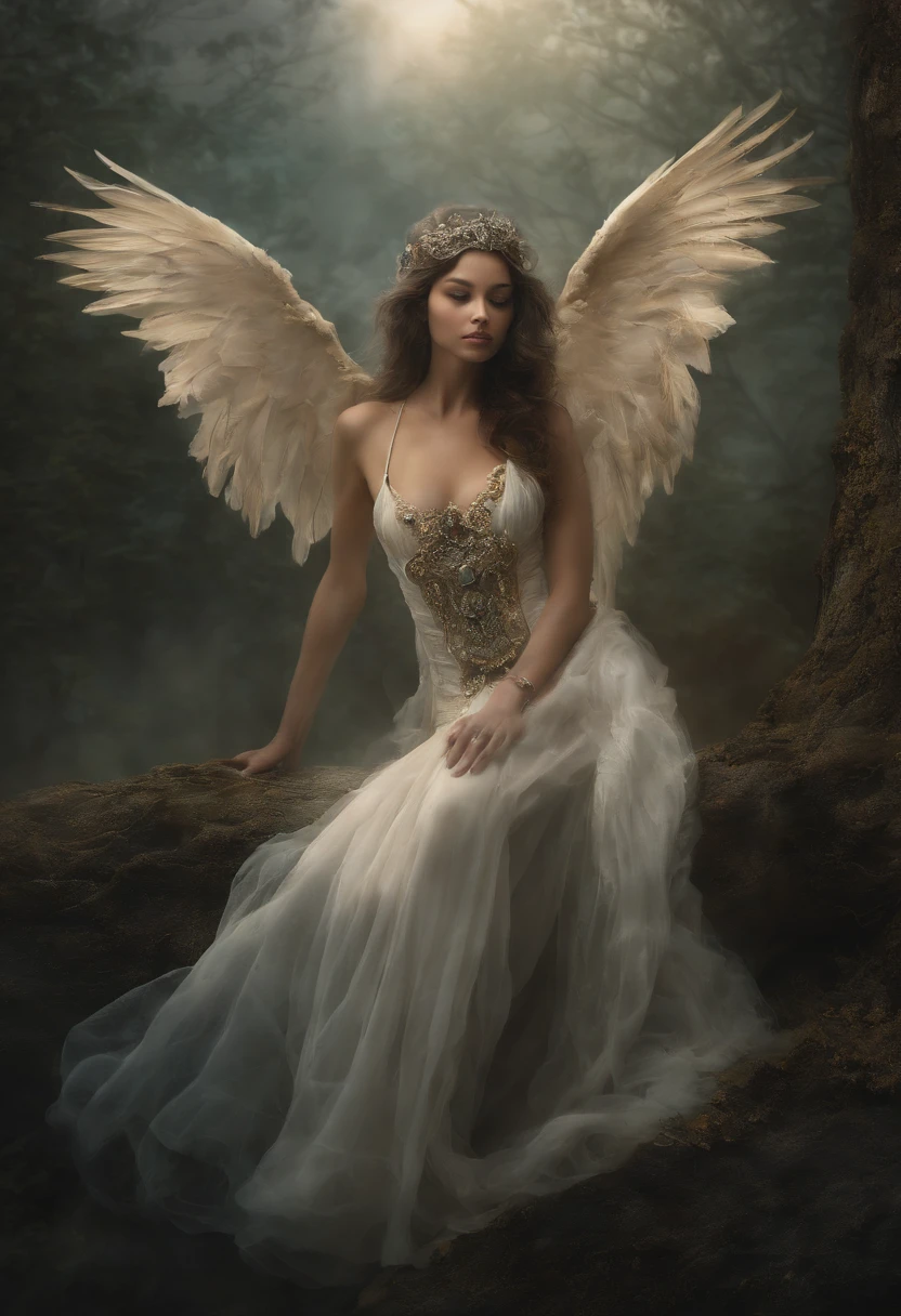 ((melhor qualidade)), ((obra-prima)), (detalhado), ((nua)), succubus sedutora, ethereal beauty, empoleirada em uma nuvem, (Fantasy Illustration: 1.3), olhar encantador, pose cativante, asas delicadas, charme sobrenatural, mystical sky, (Luis Royo:1.2), (Yoshitaka Amano:1.1), noite de luar, cores suaves, (paisagem de nuvens detalhada:1.3), (alta resolução:1.2)