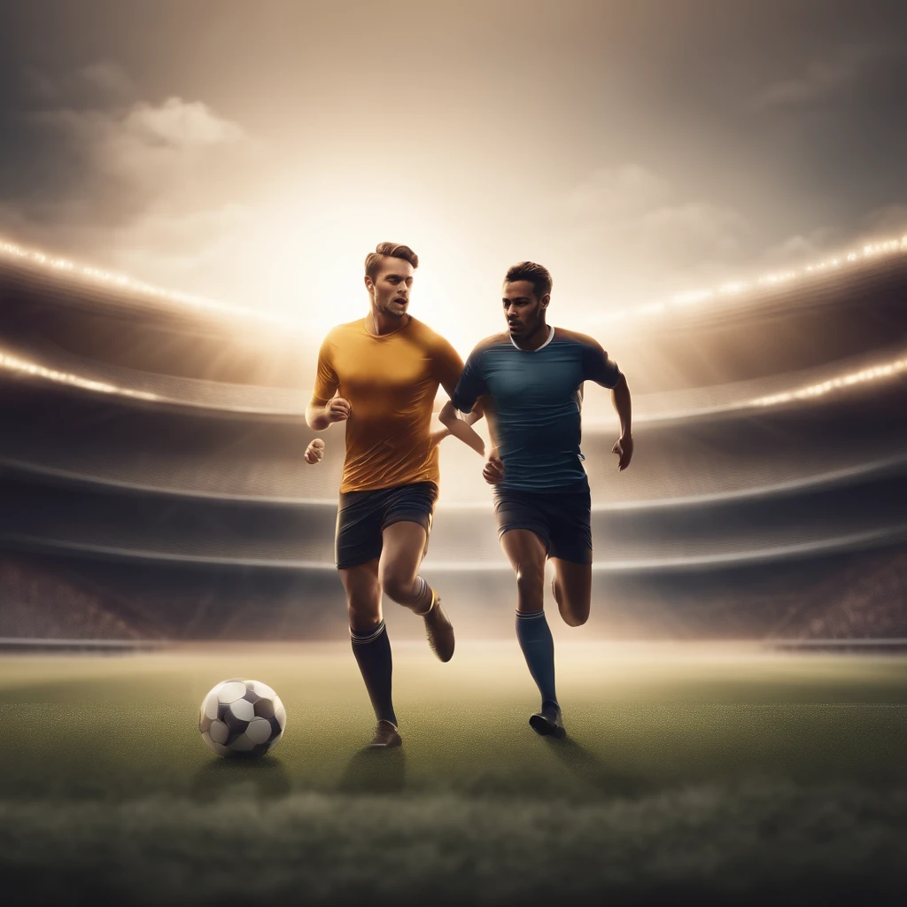 two soccer player running in footbal pitch,2d, vectoral, simple drawing, no detailed