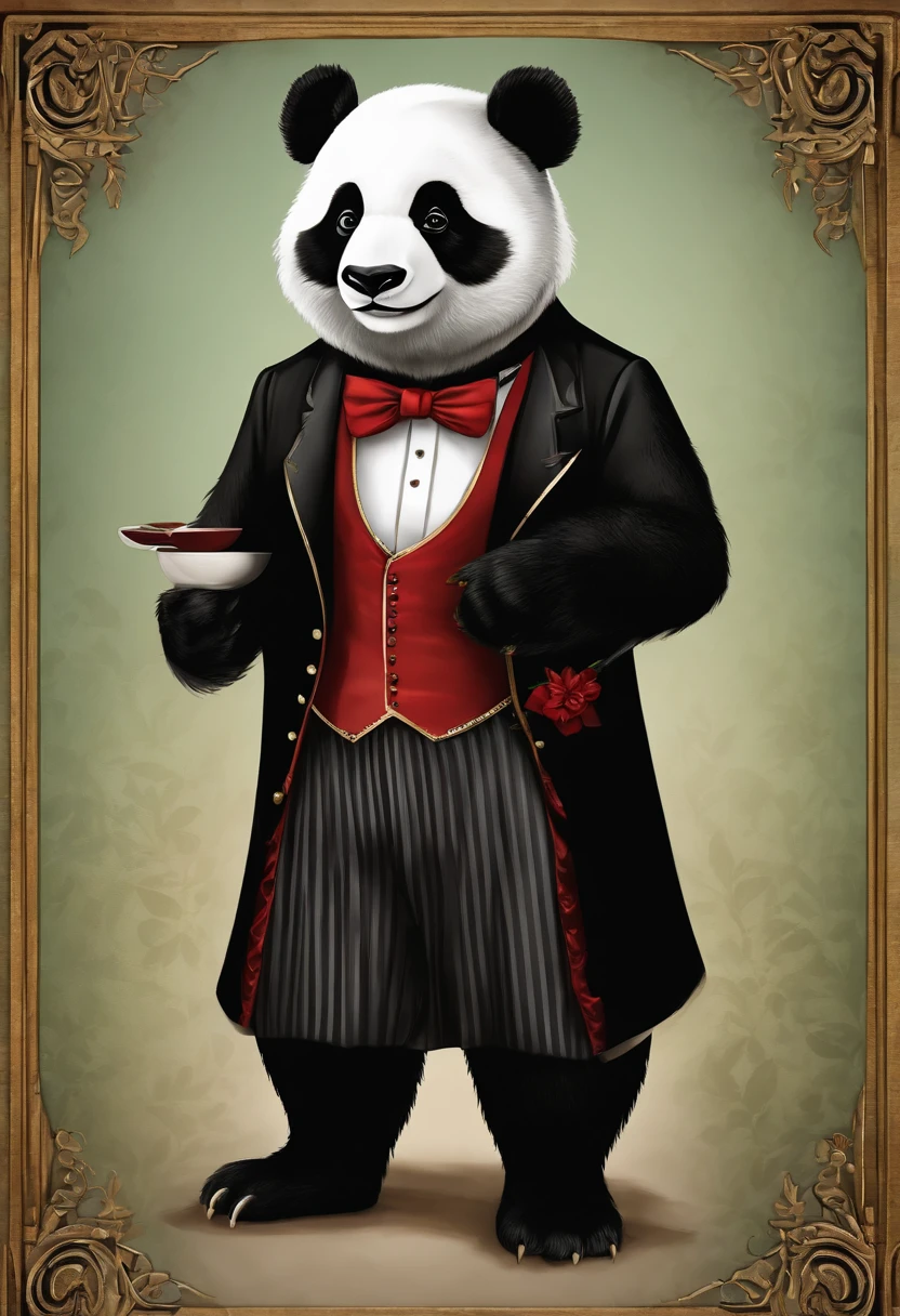 Anthropomorphic panda, Formally dress up as a butler, Accommodates pallets, Panda stickers, Panda stickers.