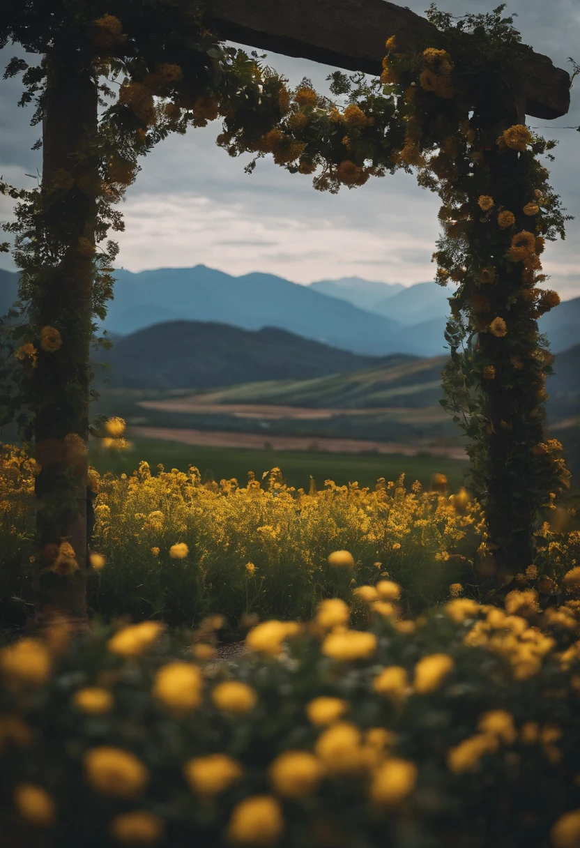 grave in flower field and mountains