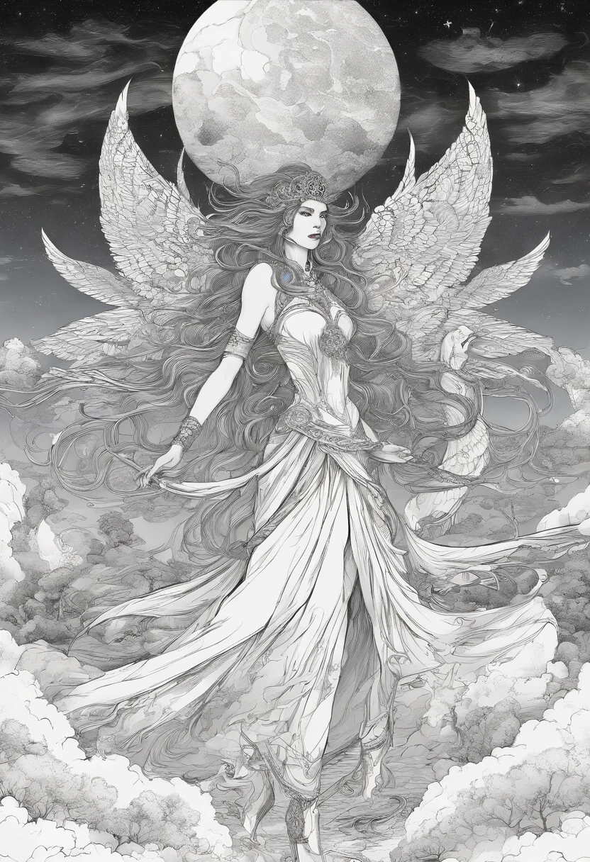 ((melhor qualidade)), ((obra-prima)), (detalhado), ((nua)), succubus sedutora, ethereal beauty, empoleirada em uma nuvem, (Fantasy Illustration: 1.3), olhar encantador, pose cativante, asas delicadas, charme sobrenatural, mystical sky, (Luis Royo:1.2), (Yoshitaka Amano:1.1), noite de luar, cores suaves, (paisagem de nuvens detalhada:1.3), (alta resolução:1.2)