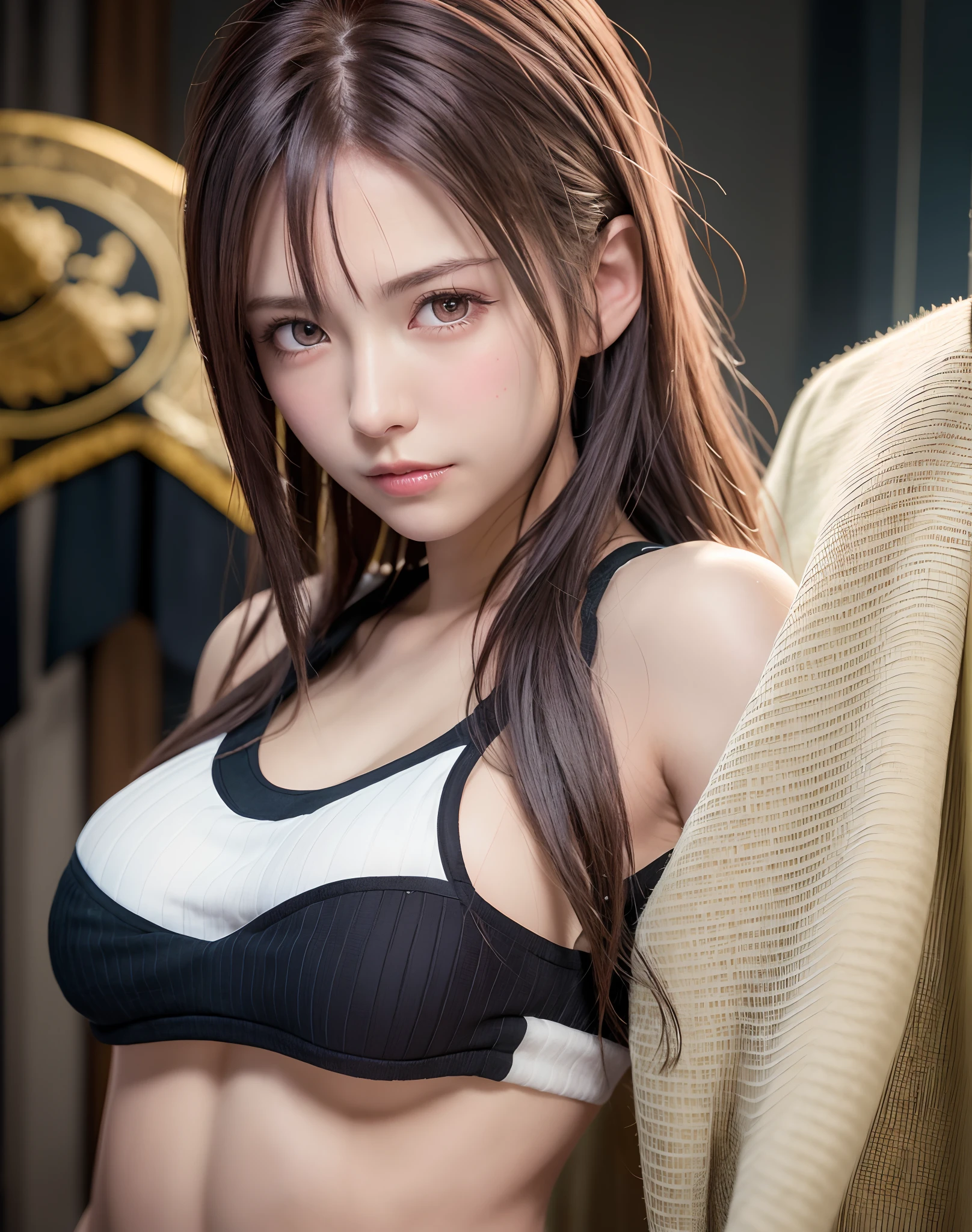 high quality picture, masutepiece, detailed hair texture, Detailed skin texture, Detailed Cloth Texture, 8K, Add fabric details, ultra detailed skin texture, ultra detailed photographic, Skin pores, Portrait of a girl, wearing tank top,