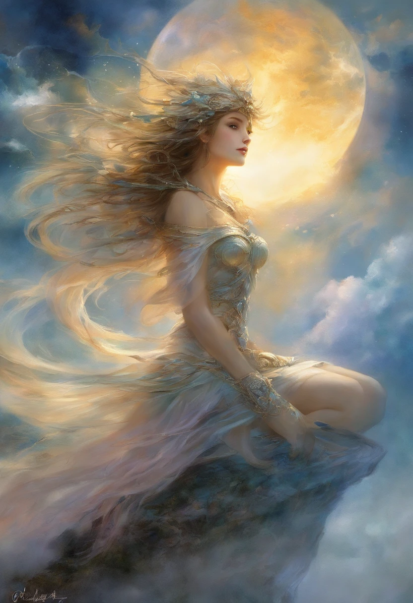 ((melhor qualidade)), ((obra-prima)), (detalhado), ((nua)), succubus sedutora, ethereal beauty, empoleirada em uma nuvem, (Fantasy Illustration: 1.3), olhar encantador, pose cativante, asas delicadas, charme sobrenatural, mystical sky, (Luis Royo:1.2), (Yoshitaka Amano:1.1), noite de luar, cores suaves, (paisagem de nuvens detalhada:1.3), (alta resolução:1.2)