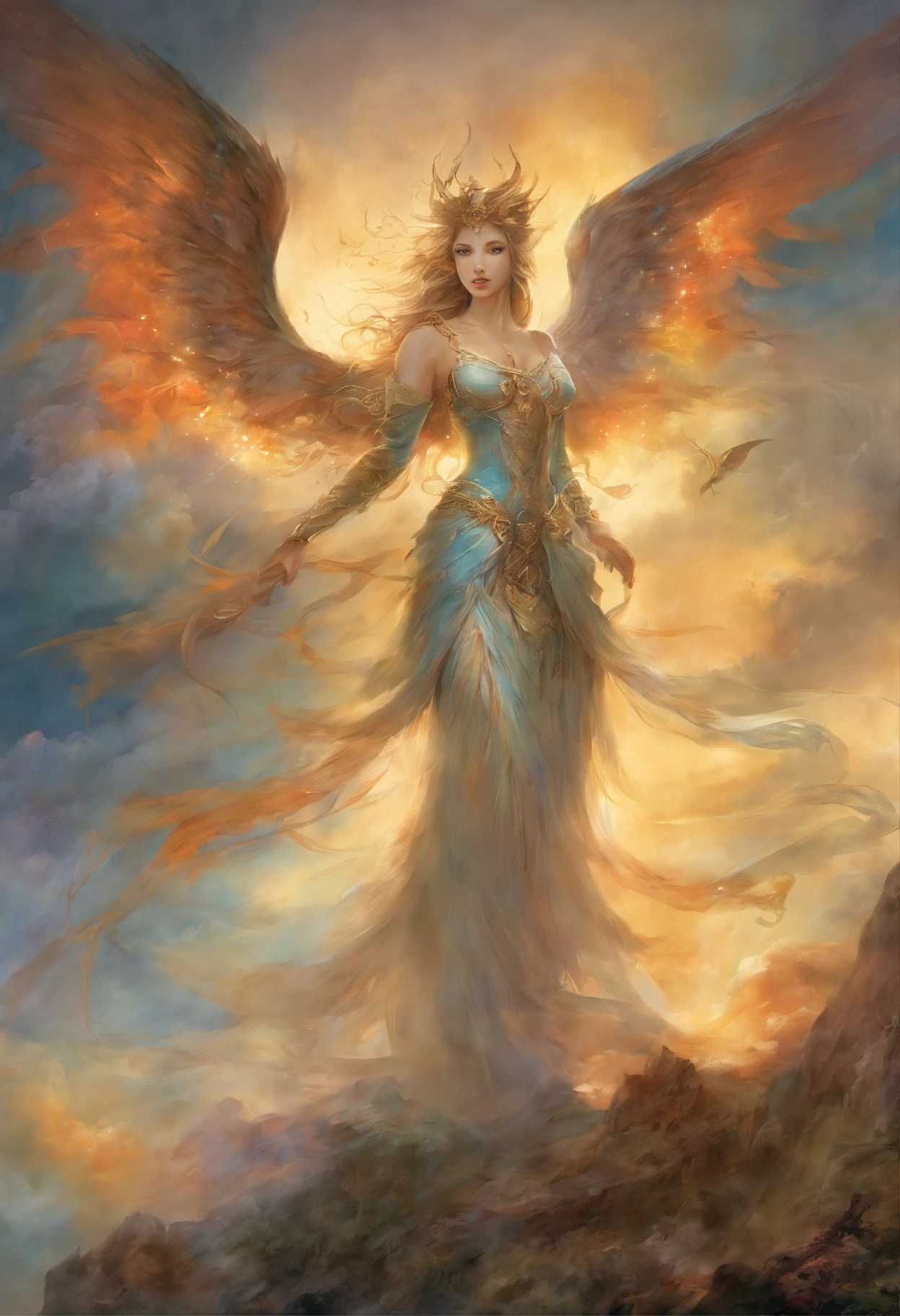 ((melhor qualidade)), ((obra-prima)), (detalhado), ((nua)), succubus sedutora, ethereal beauty, empoleirada em uma nuvem, (Fantasy Illustration: 1.3), olhar encantador, pose cativante, asas delicadas, charme sobrenatural, mystical sky, (Luis Royo:1.2), (Yoshitaka Amano:1.1), noite de luar, cores suaves, (paisagem de nuvens detalhada:1.3), (alta resolução:1.2)