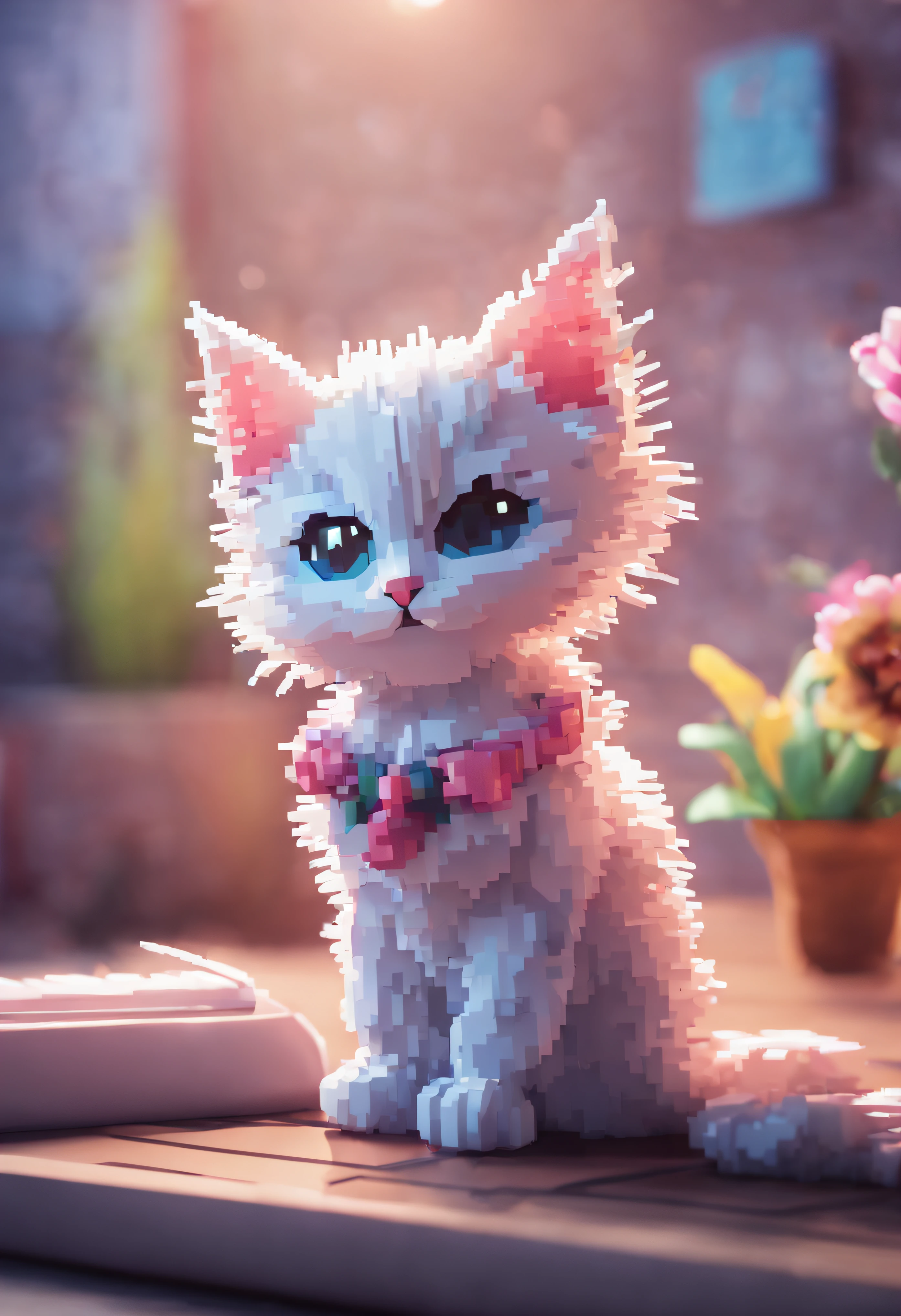 Cute Kitten Pixel Art, A kitten, Playful kittens, 3D pixel art 4K wallpaper.
break
Incredible details of pixel art. Pixel image.
break
Theme is Vaporwave.
break
This is detailed Unreal Engine pixel art.