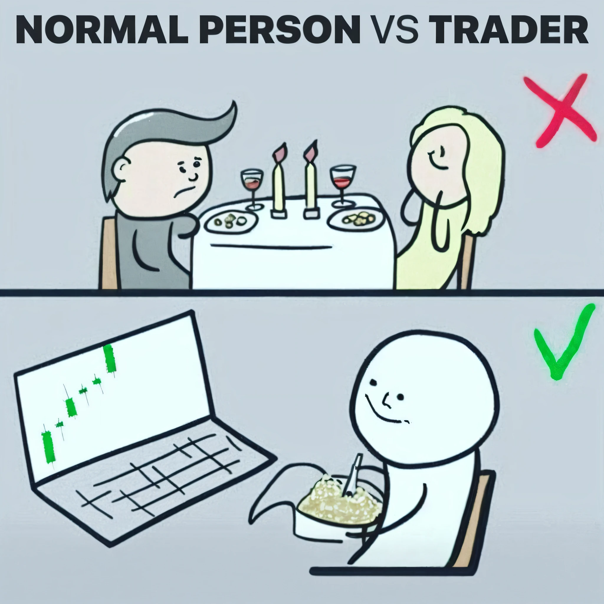 Caricature of a man and a woman sitting at a table with a laptop, Traders, commerce, 🔞🤡, Commercial offer meme, 🚀🚀🚀, Trading d’actions, 😭🤮 💔, typique, 🚀🌈🤩, 🎨🖌️, 🐿🍸🍋, 💣 💥, 👰 🏇 ❌ 🍃, Realstic!!, 🤬 🤮 💕 🎀