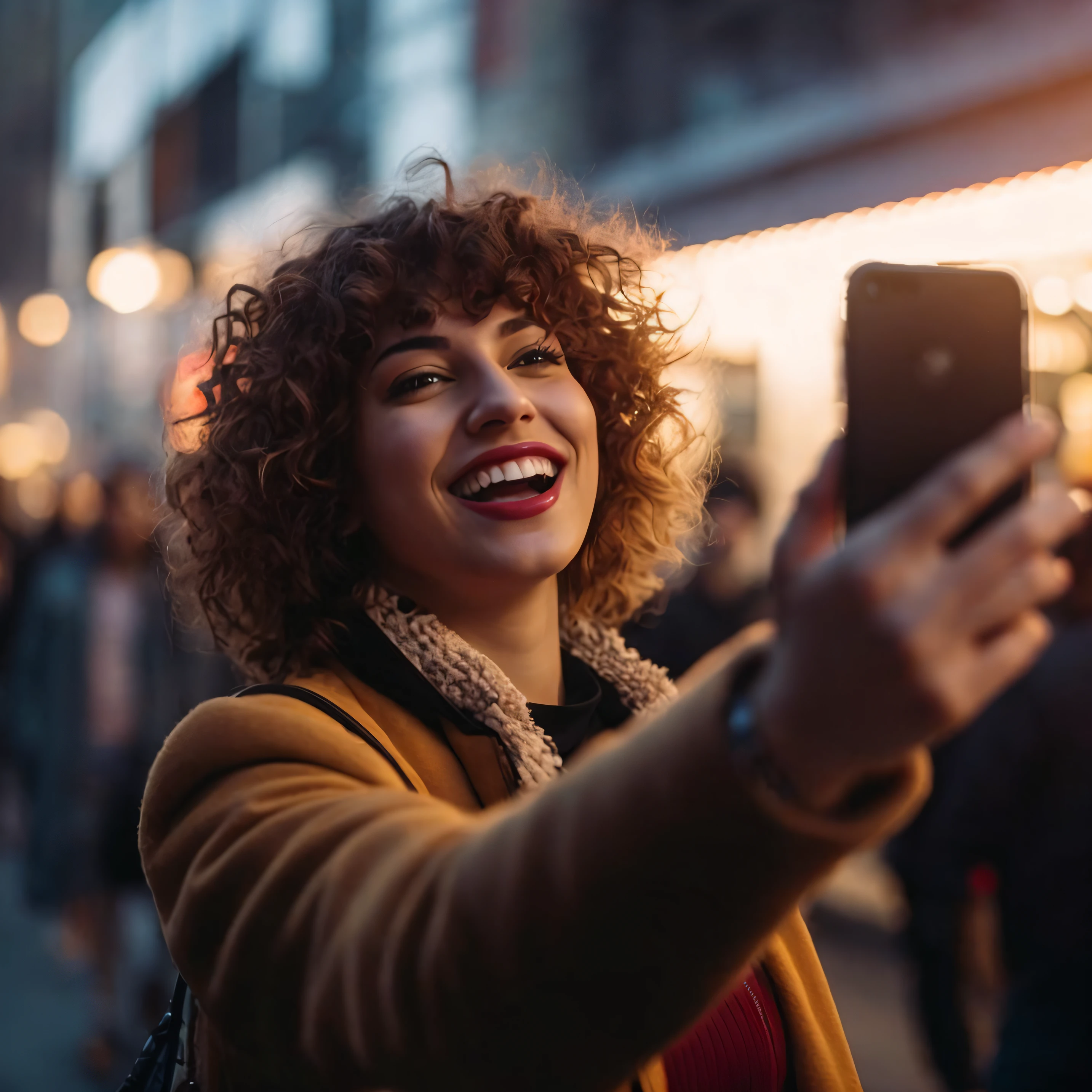 mulher tirando selfie com o celular na cidade, tirar uma selfie, selfie de uma jovem mulher, acidentalmente tirar uma selfie, foto do smartphone, she is holding a smartphone, fotografia selfie, tirar selfies, fotografia de smartphone, foto do telefone celular, Directed by: Niko Henrichon, vibrant and vivid, Tirar uma foto, photo taken at night, Directed by: Matt Cavotta