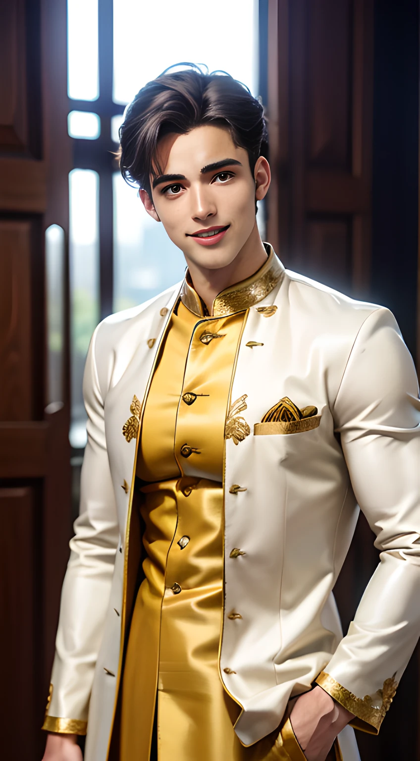 handsome man in his 20s, Pietro Boselli, smile, dark yellow hair,