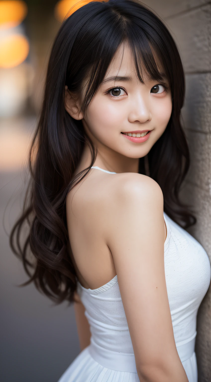 masterpiece,best quality,(Japanese ),((Beautiful girl)),cleavage,indoor,(perfect body beauty:1.2),(shy smile),beautiful teeth,