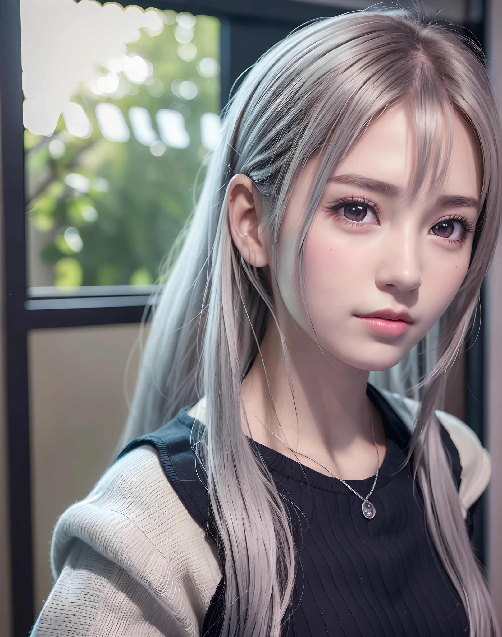 top-quality、8K Masterpiece、超A high resolution、(Photorealsitic:1.3)、Raw photo、女の子1人、silver white hair、poneyTail、glowy skin、1 super beautiful college girl、((super realistic details))、portlate、globalillumination、Shadow、octan render、8K、ultrasharp、very intricate...
