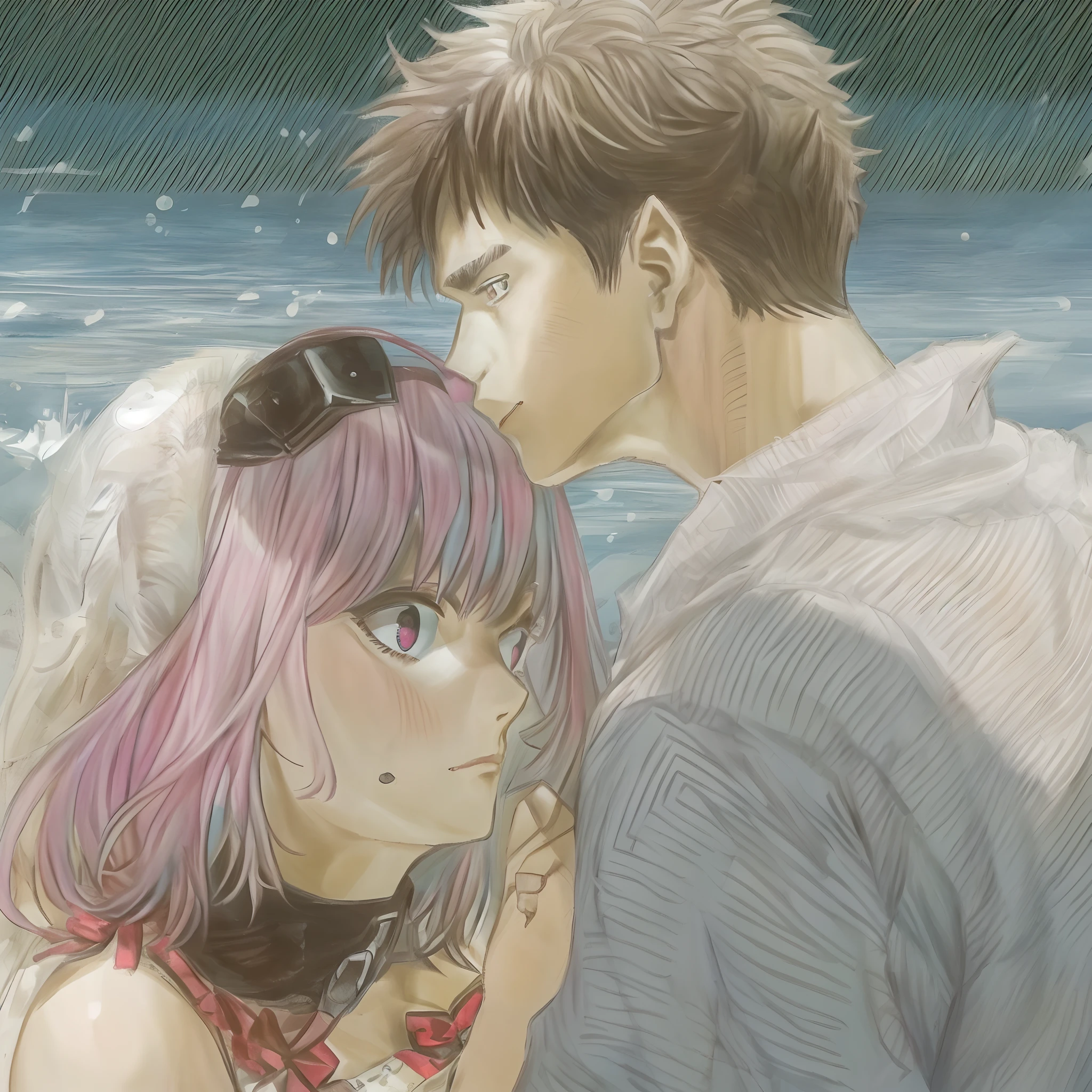 riamu,guts,couple,husband and wife,riamu ,love dovey couple,playng in beach