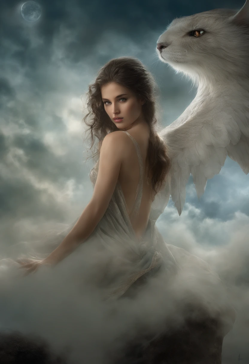 ((best quality)), ((masterpiece)), (detailed), alluring succubus, ethereal beauty, perched on a cloud, (fantasy illustration:1.3), enchanting gaze, captivating pose, delicate wings, otherworldly charm, mystical sky, (Luis Royo:1.2), (Yoshitaka Amano:1.1), moonlit night, soft colors, (detailed cloudscape:1.3), (high-resolution:1.2)