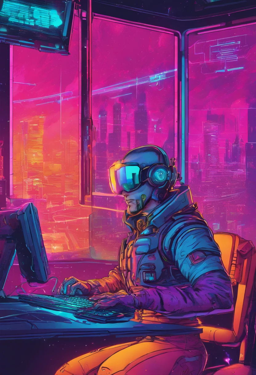 a marketer working on a computer in space