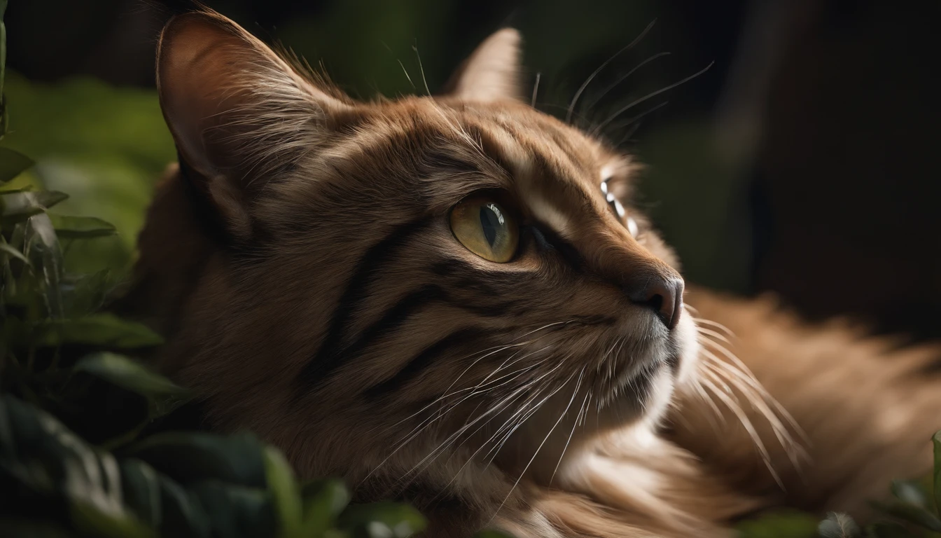 Gato coruja, Profundidade de campo, Realistic, Ultra realista, Cyber realista, hyper realistic, fundo preto, Contour illumination