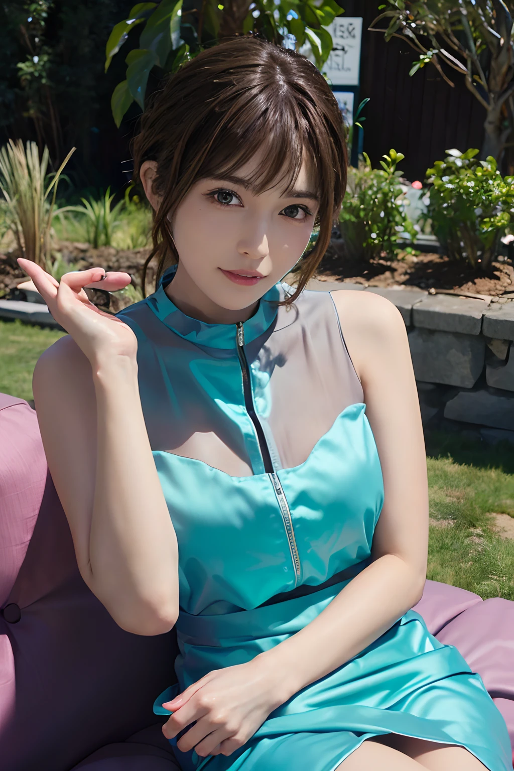 (masuter piece:1.3)、(8K、Photorealsitic、Raw photography、top-quality: 1.4)、(1girl in)、beautiful countenance、(Lifelike face)、(lightbrown hair、a pixie cut:1.3)、Beautiful hairstyle、realisticeyes、Beautiful details、(real looking skin)、Beautiful skins、absurderes、enticing、超A high resolution、A hyper-realistic、high-detail、the golden ratio、、bilaterally symmetrical、grass field